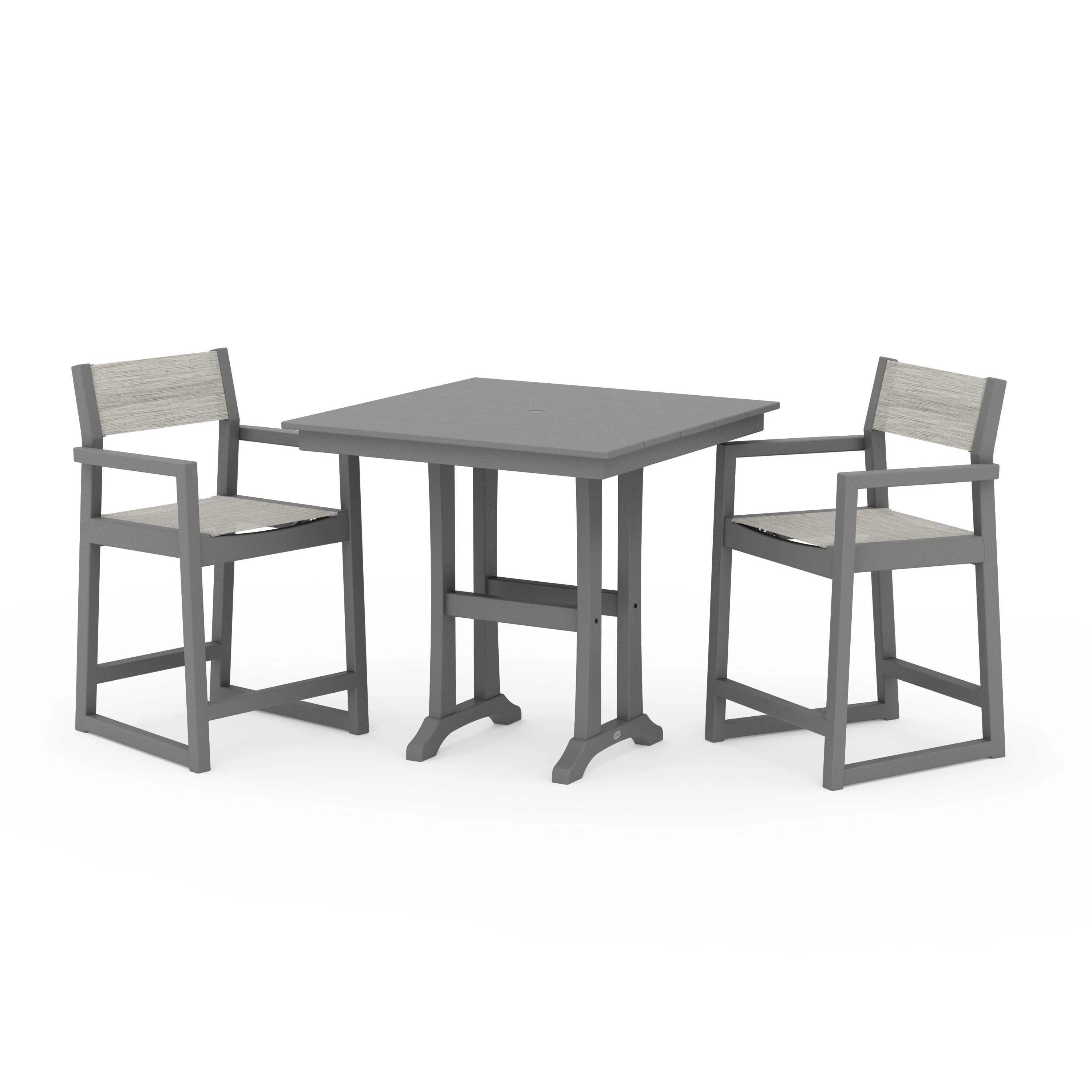 EDGE Sling Arm Chair 3-Piece Farmhouse Counter Set with Trestle Legs - Image 88