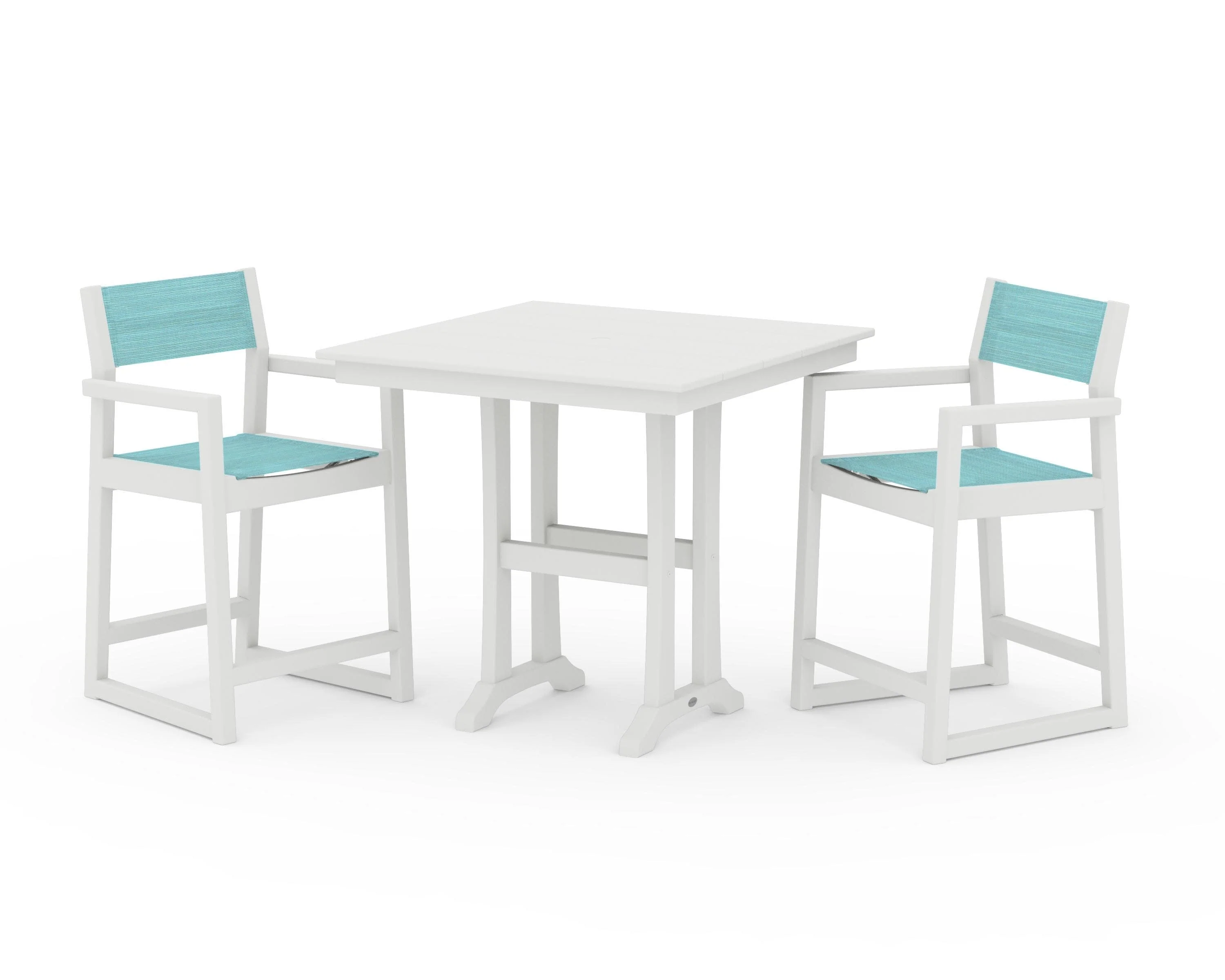 EDGE Sling Arm Chair 3-Piece Farmhouse Counter Set with Trestle Legs - Image 9