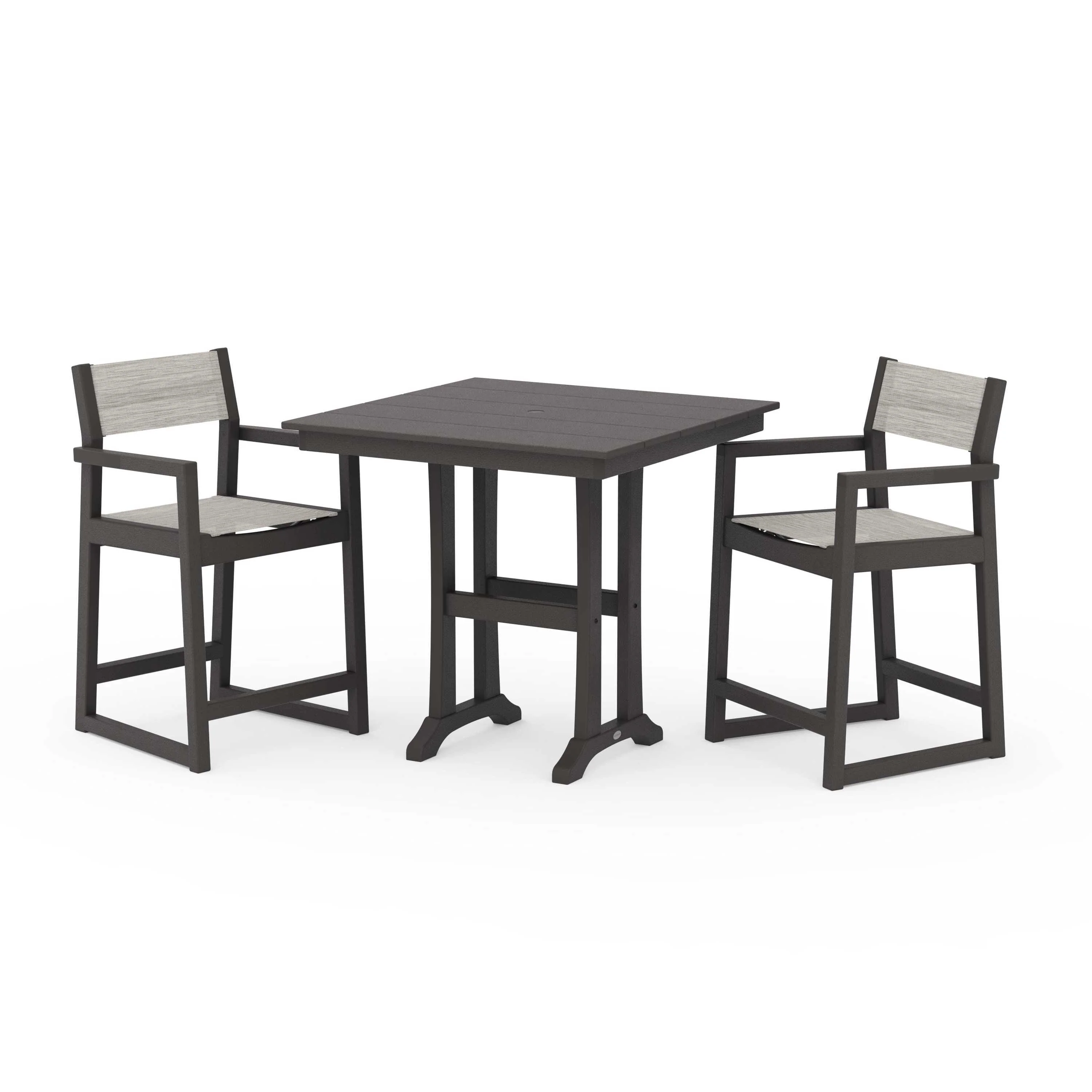 EDGE Sling Arm Chair 3-Piece Farmhouse Counter Set with Trestle Legs - Image 90