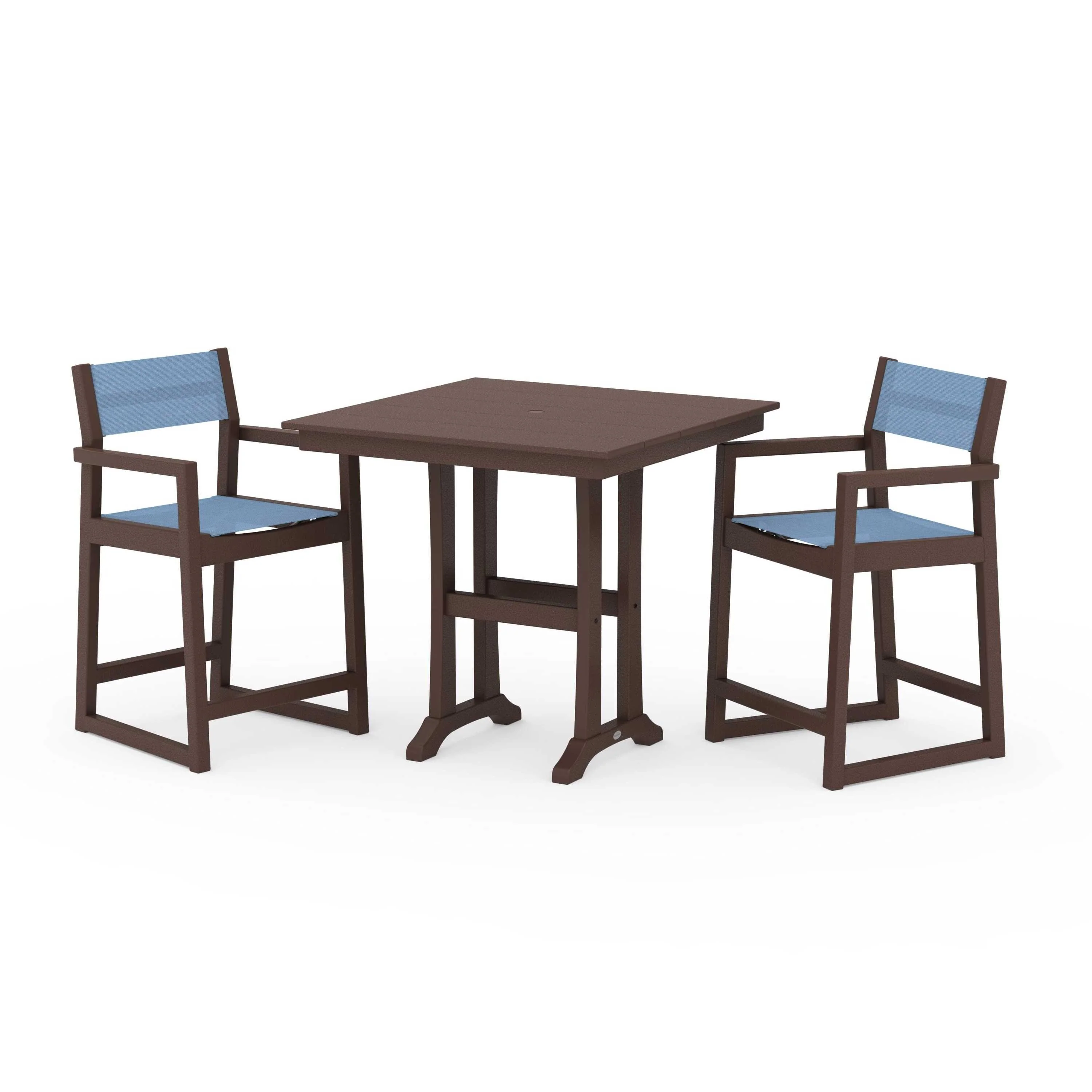 EDGE Sling Arm Chair 3-Piece Farmhouse Counter Set with Trestle Legs - Image 91