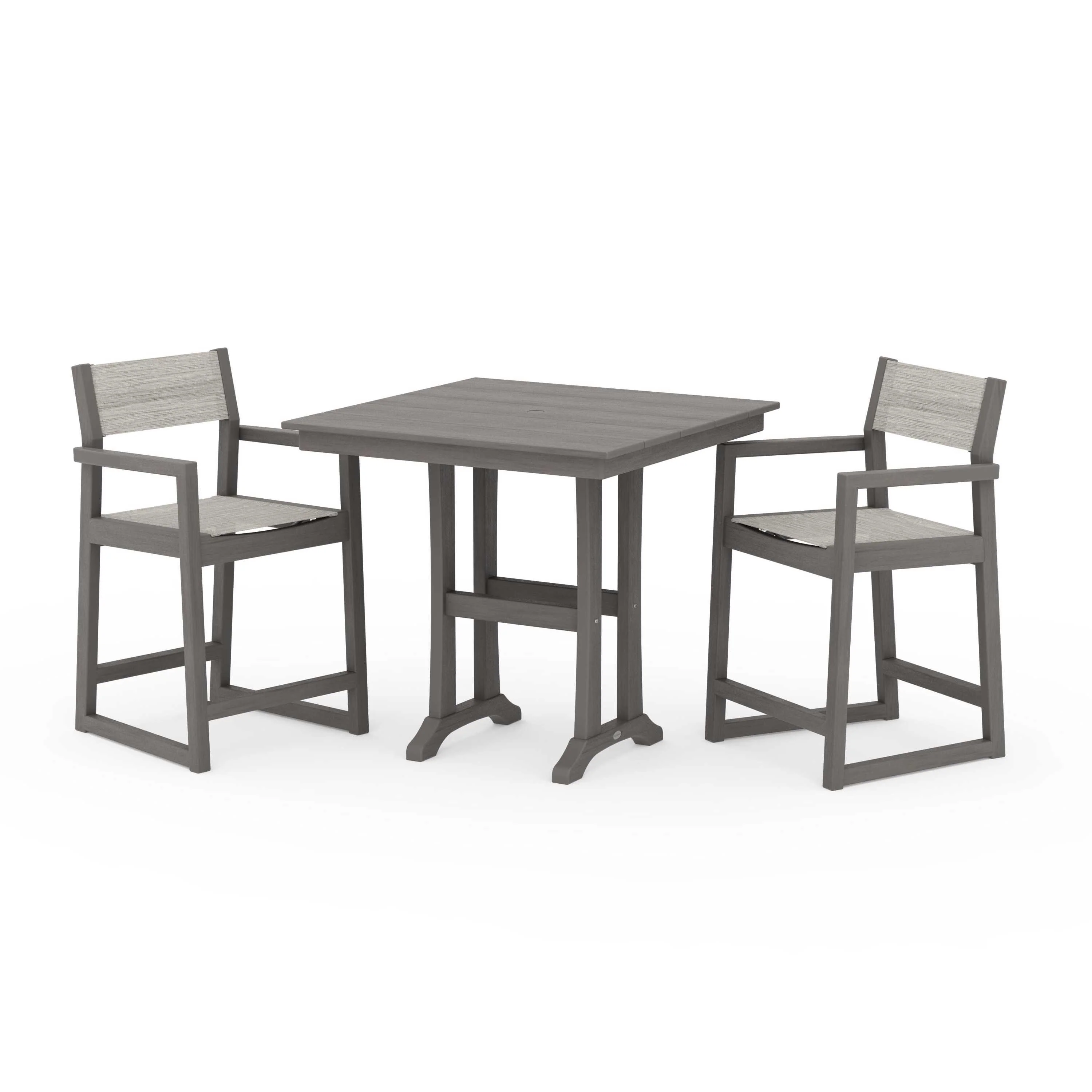 EDGE Sling Arm Chair 3-Piece Farmhouse Counter Set with Trestle Legs - Image 93