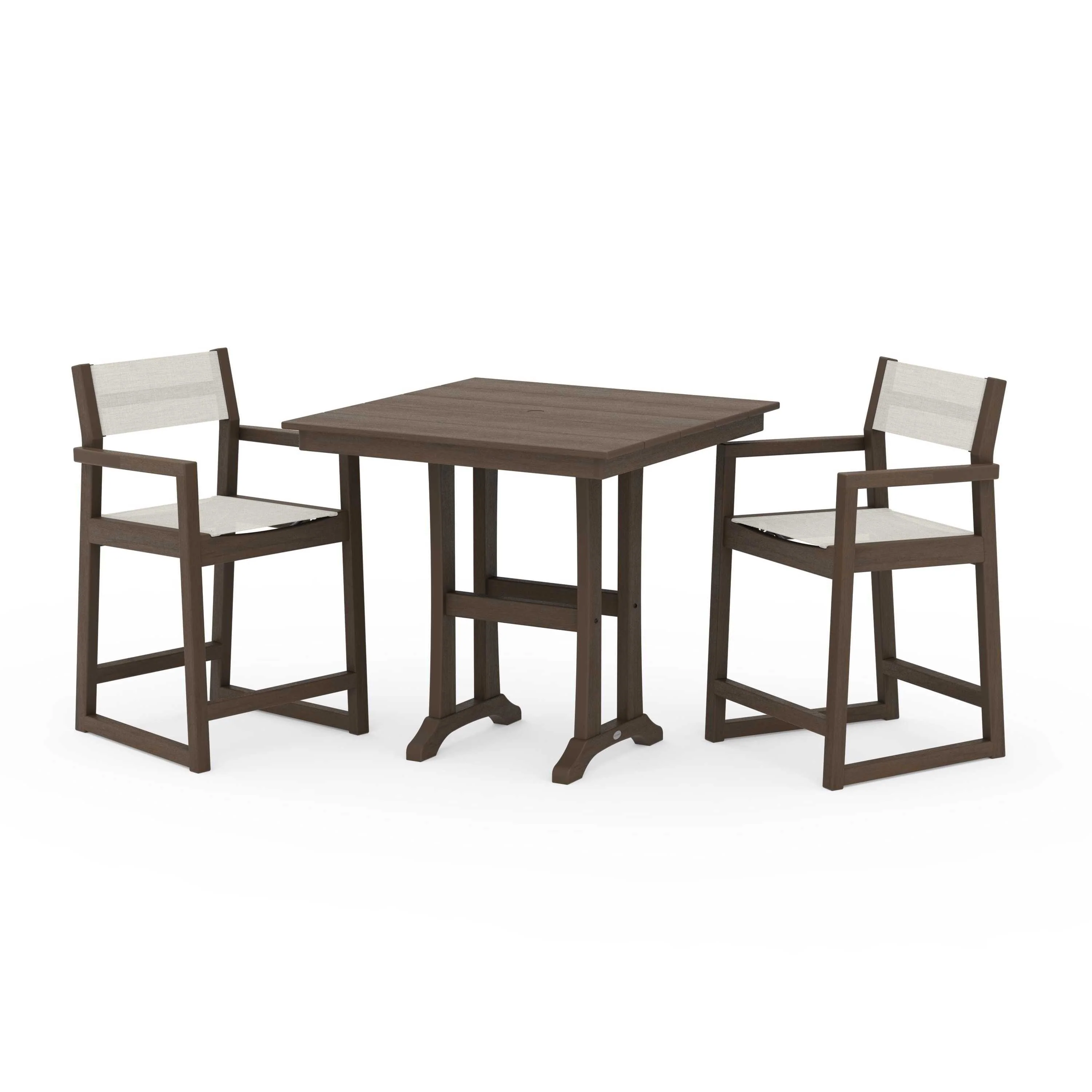 EDGE Sling Arm Chair 3-Piece Farmhouse Counter Set with Trestle Legs - Image 95