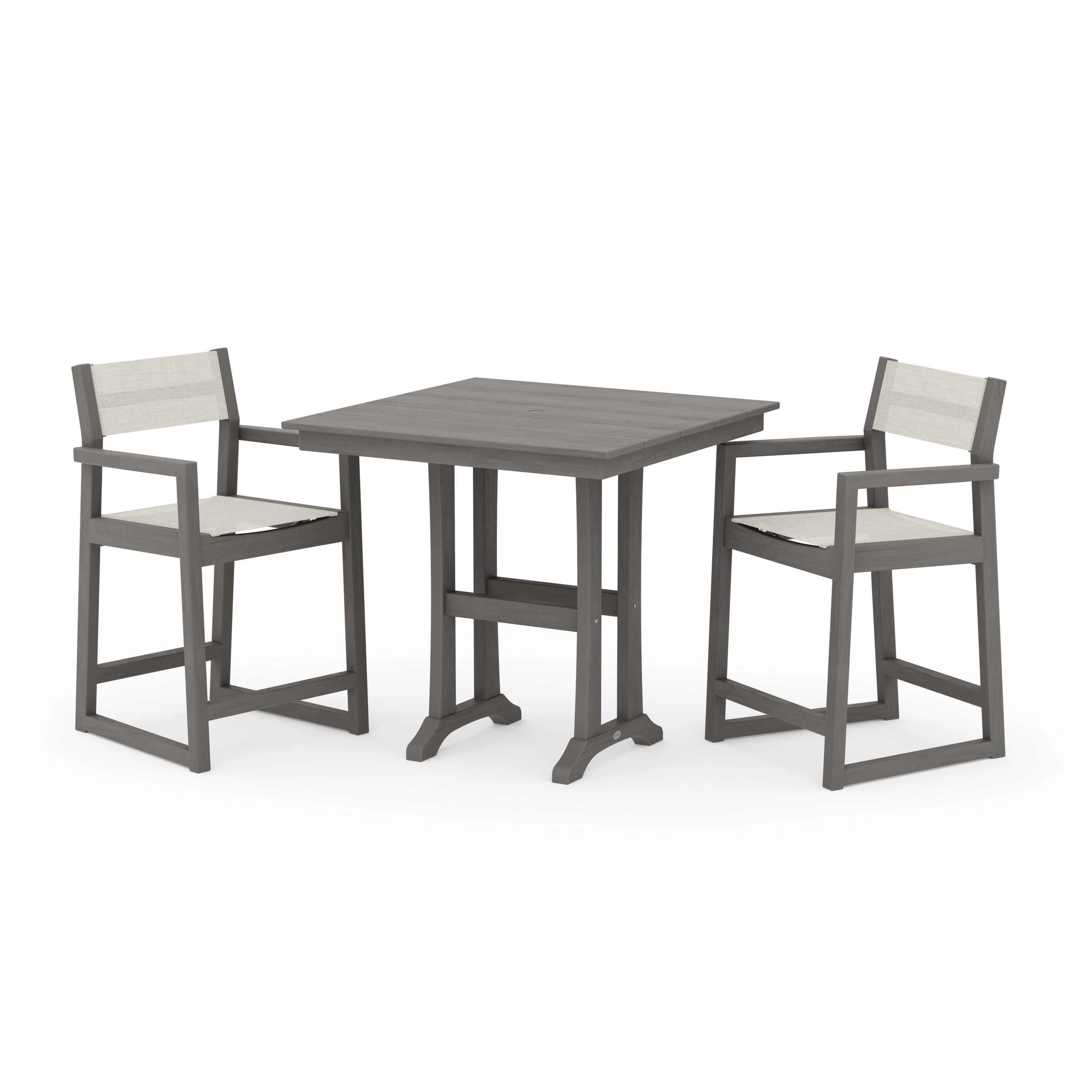 EDGE Sling Arm Chair 3-Piece Farmhouse Counter Set with Trestle Legs - Image 96