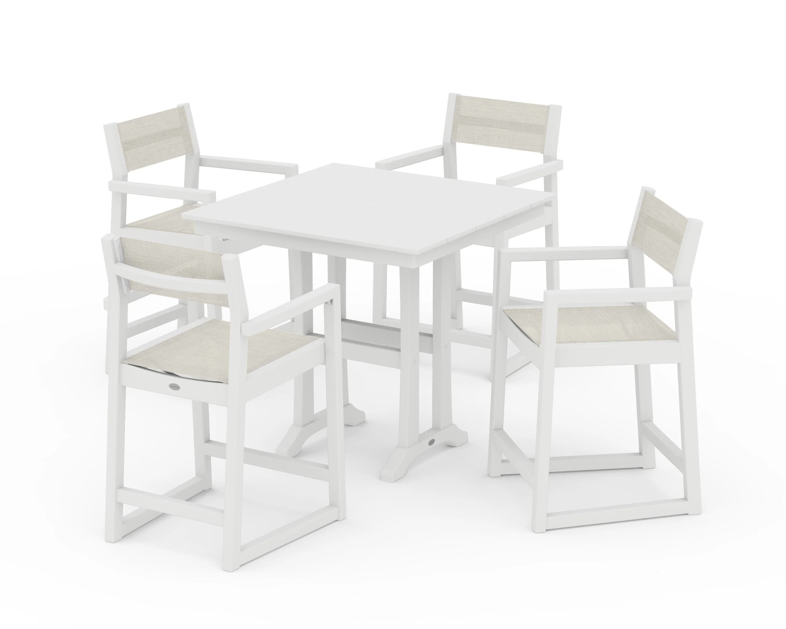 EDGE Sling Arm Chair 5-Piece Farmhouse Counter Set with Trestle Legs