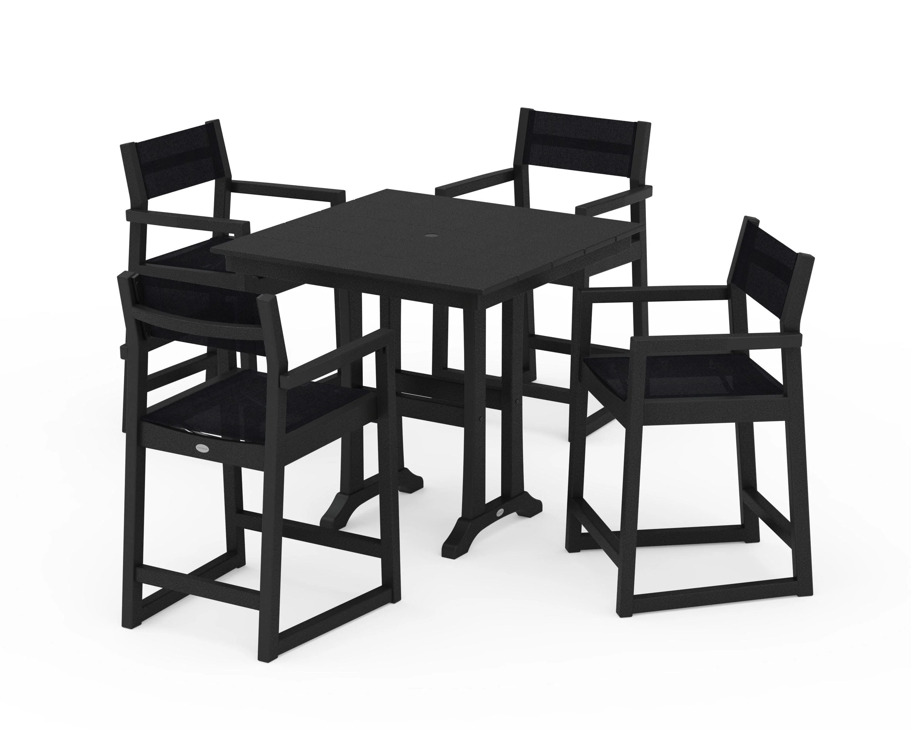 EDGE Sling Arm Chair 5-Piece Farmhouse Counter Set with Trestle Legs - Image 10