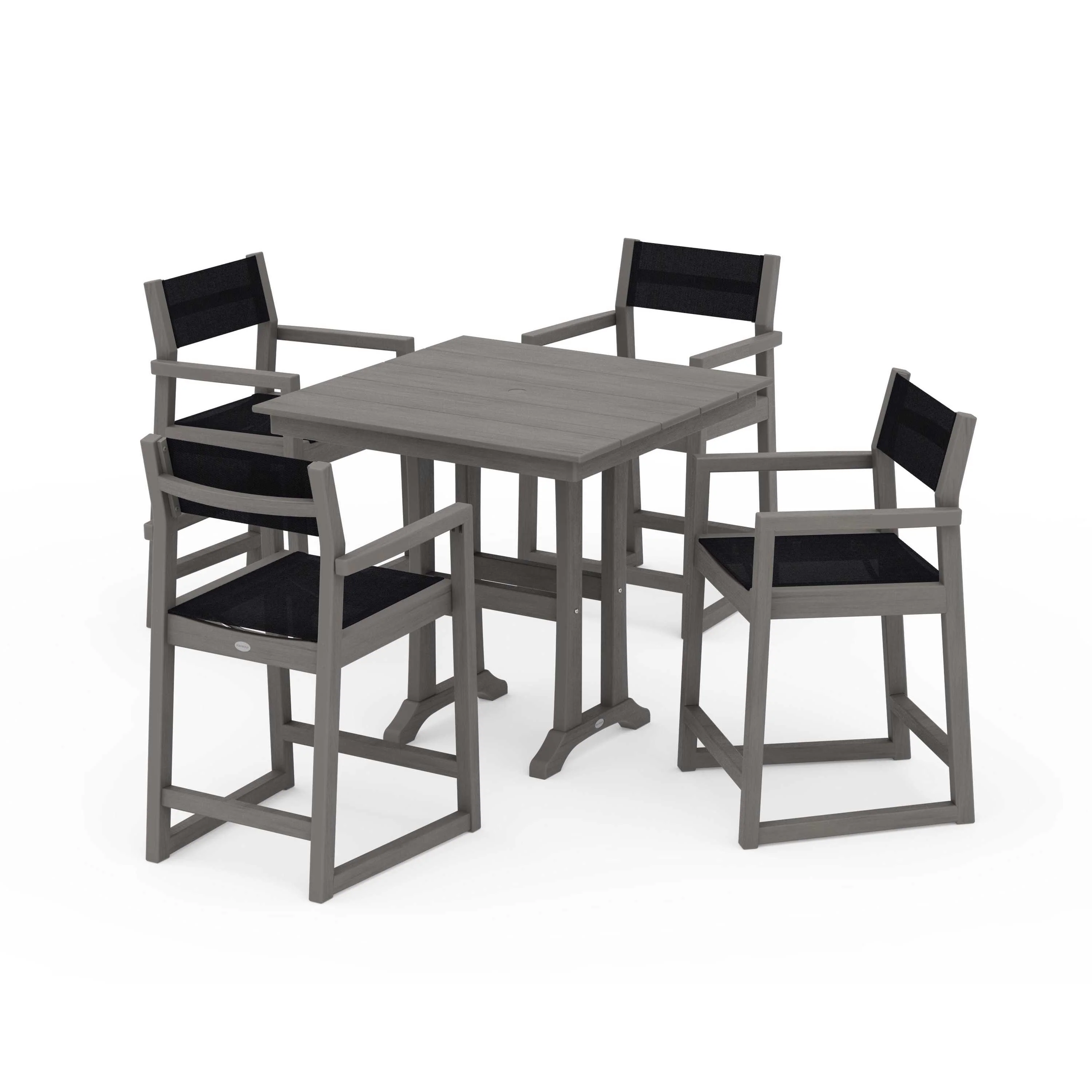 EDGE Sling Arm Chair 5-Piece Farmhouse Counter Set with Trestle Legs - Image 100