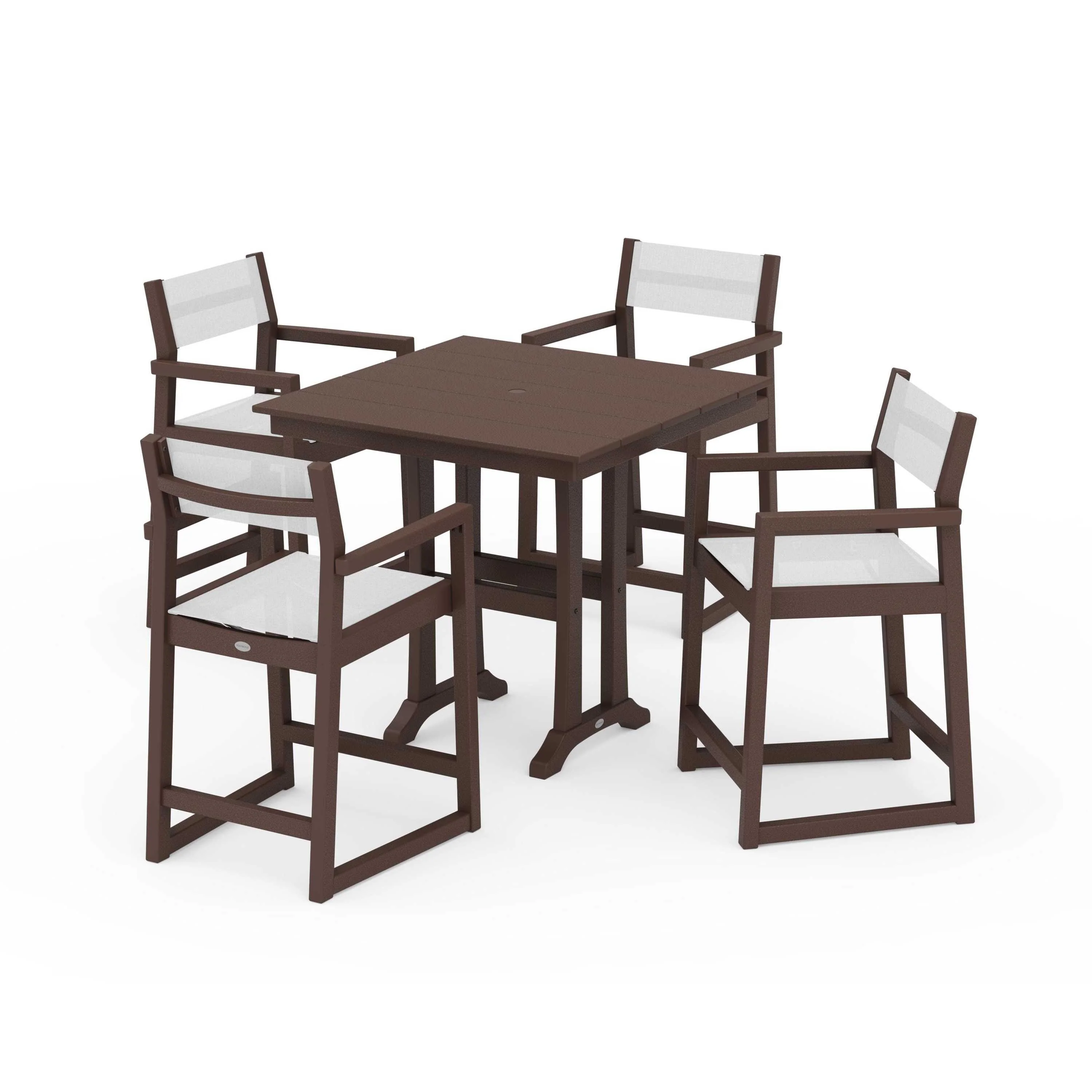 EDGE Sling Arm Chair 5-Piece Farmhouse Counter Set with Trestle Legs - Image 101