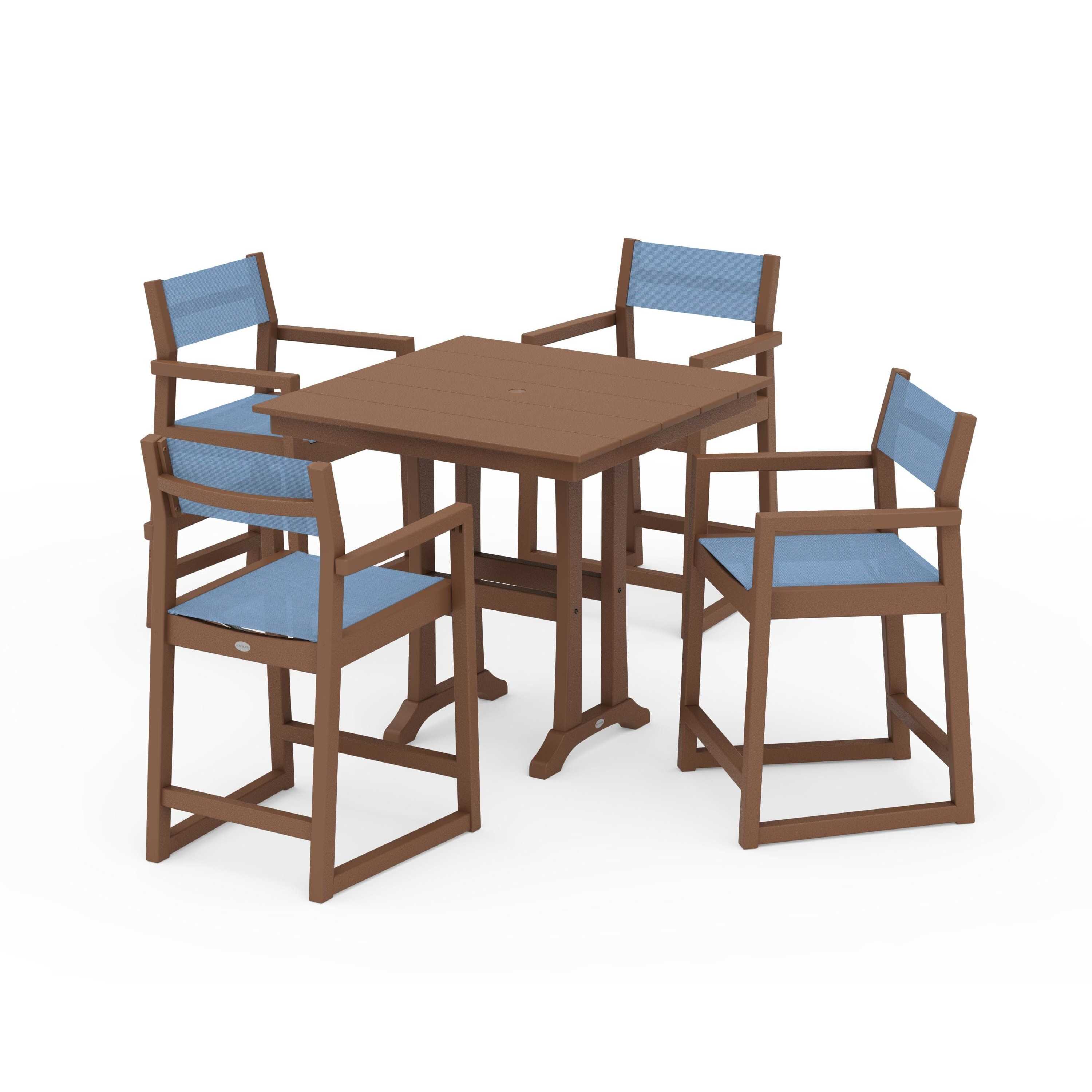 EDGE Sling Arm Chair 5-Piece Farmhouse Counter Set with Trestle Legs - Image 102