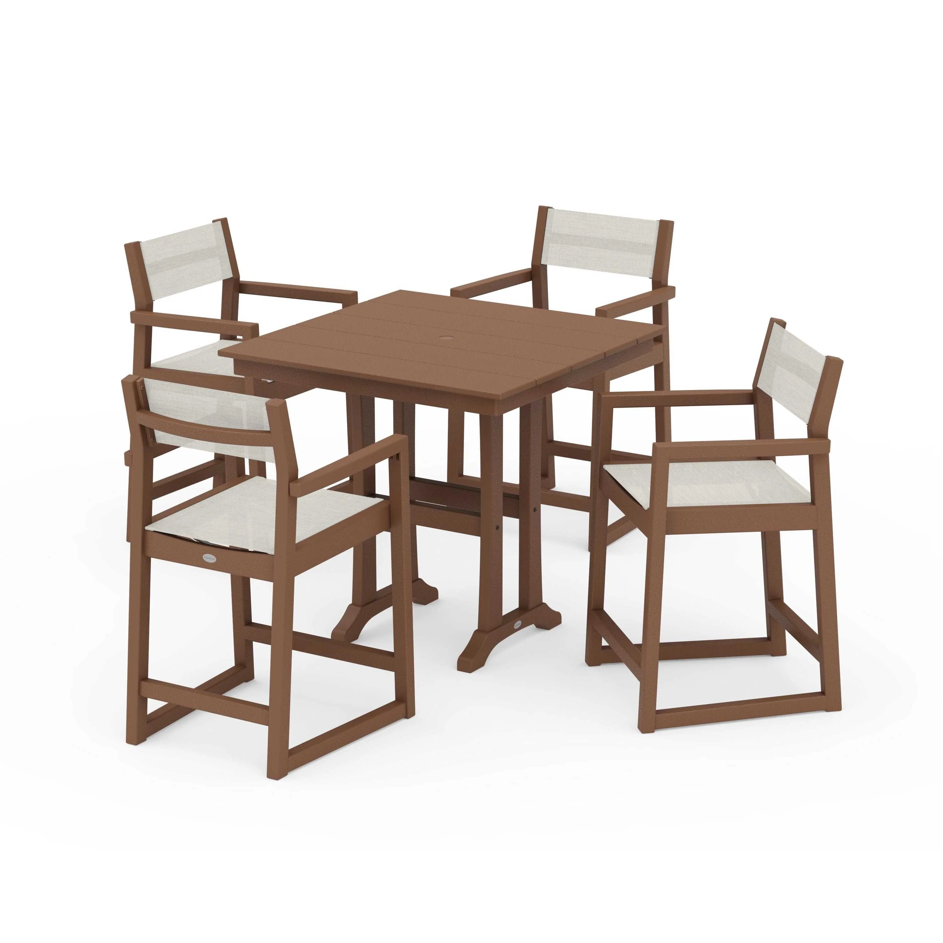 EDGE Sling Arm Chair 5-Piece Farmhouse Counter Set with Trestle Legs - Image 103