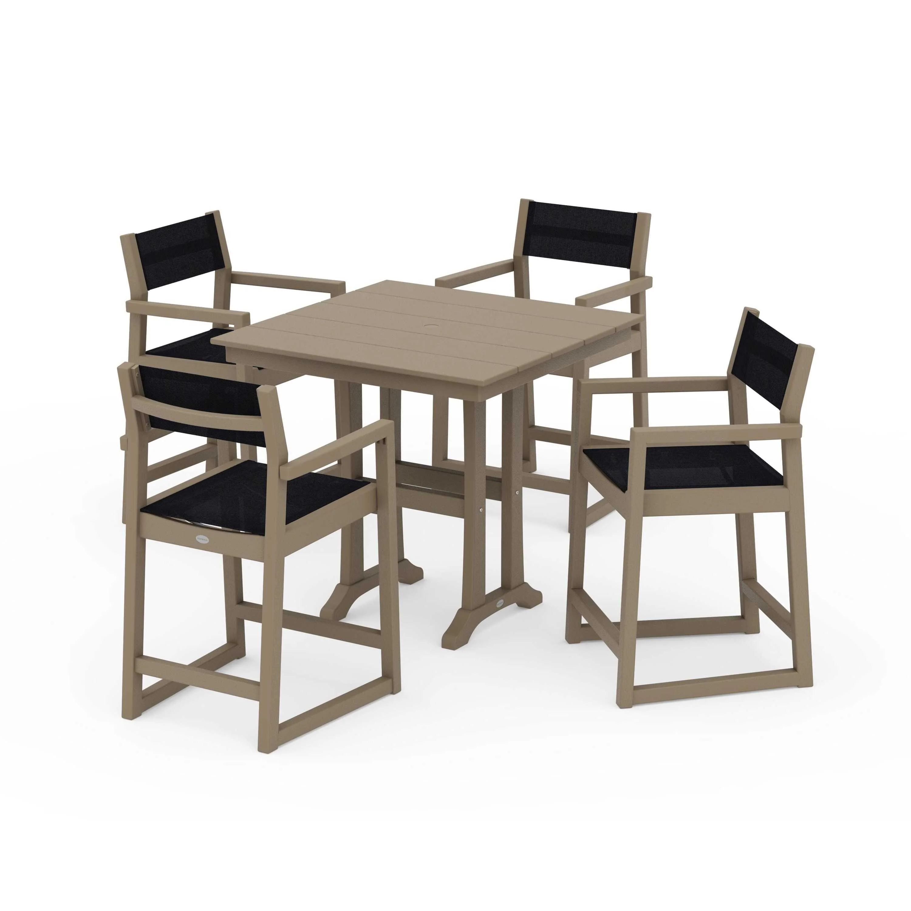 EDGE Sling Arm Chair 5-Piece Farmhouse Counter Set with Trestle Legs - Image 104