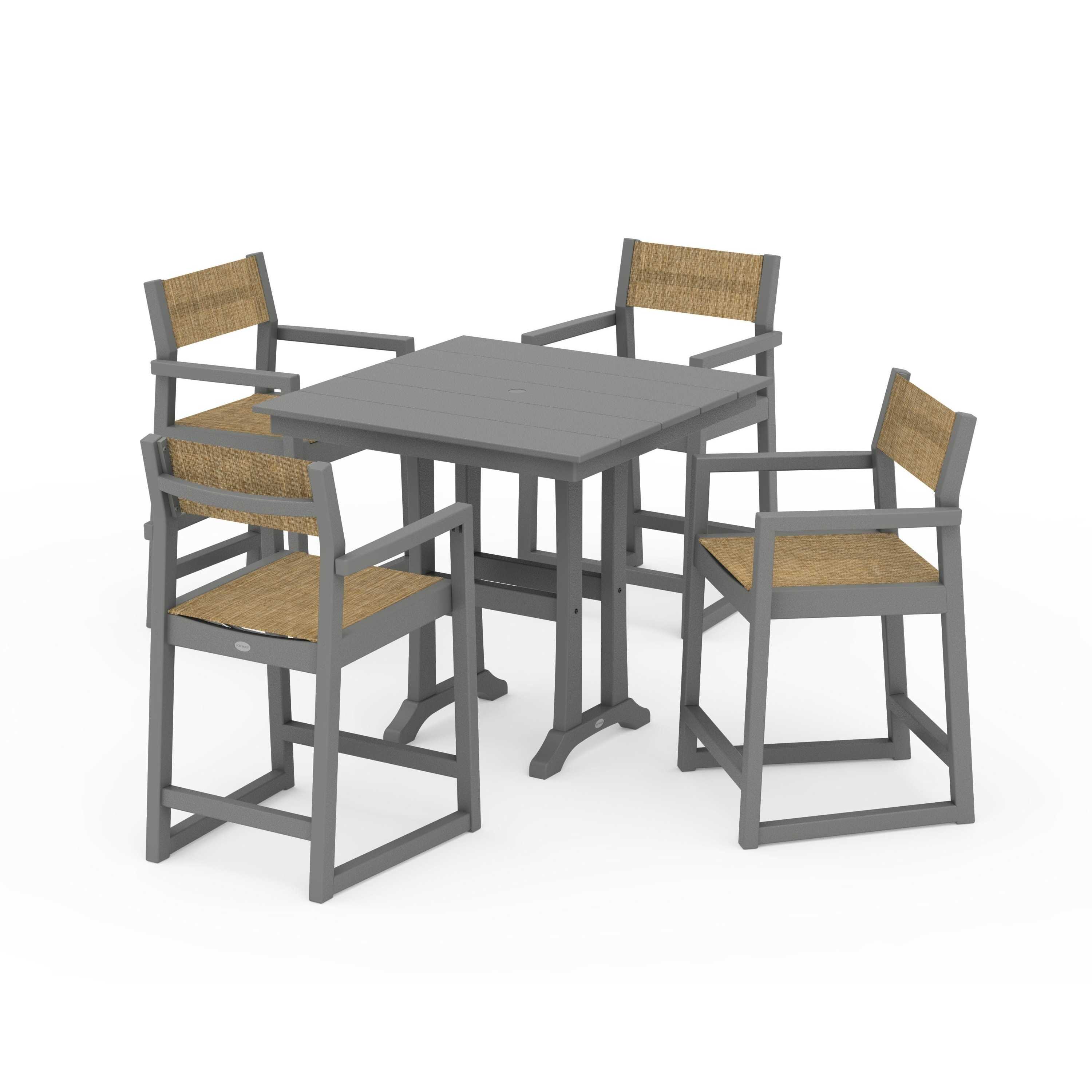 EDGE Sling Arm Chair 5-Piece Farmhouse Counter Set with Trestle Legs - Image 105