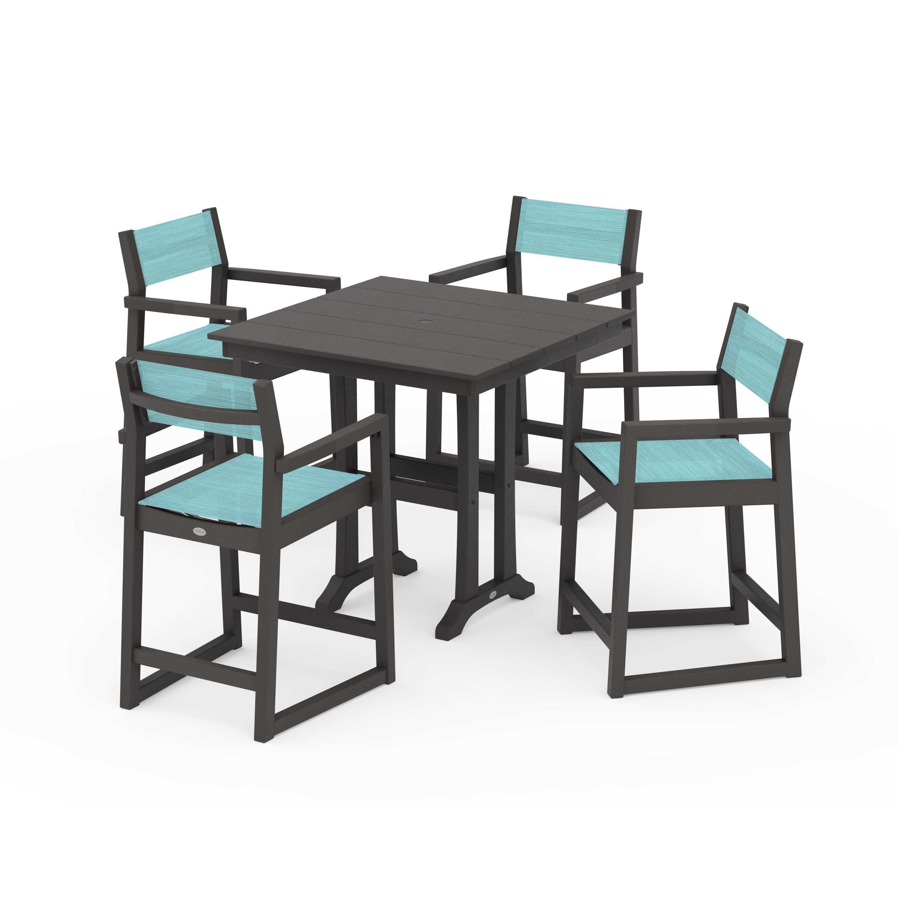 EDGE Sling Arm Chair 5-Piece Farmhouse Counter Set with Trestle Legs - Image 106