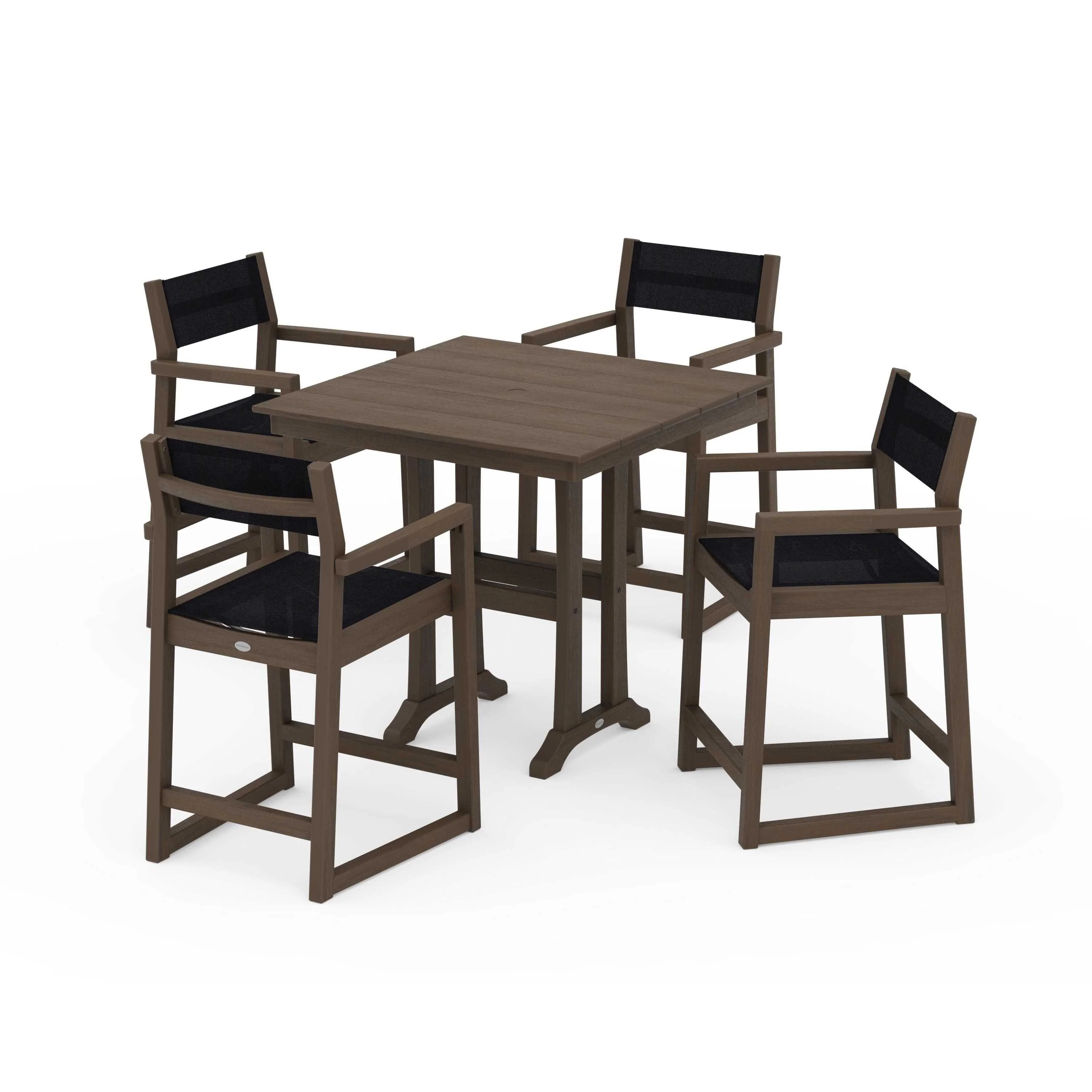 EDGE Sling Arm Chair 5-Piece Farmhouse Counter Set with Trestle Legs - Image 107