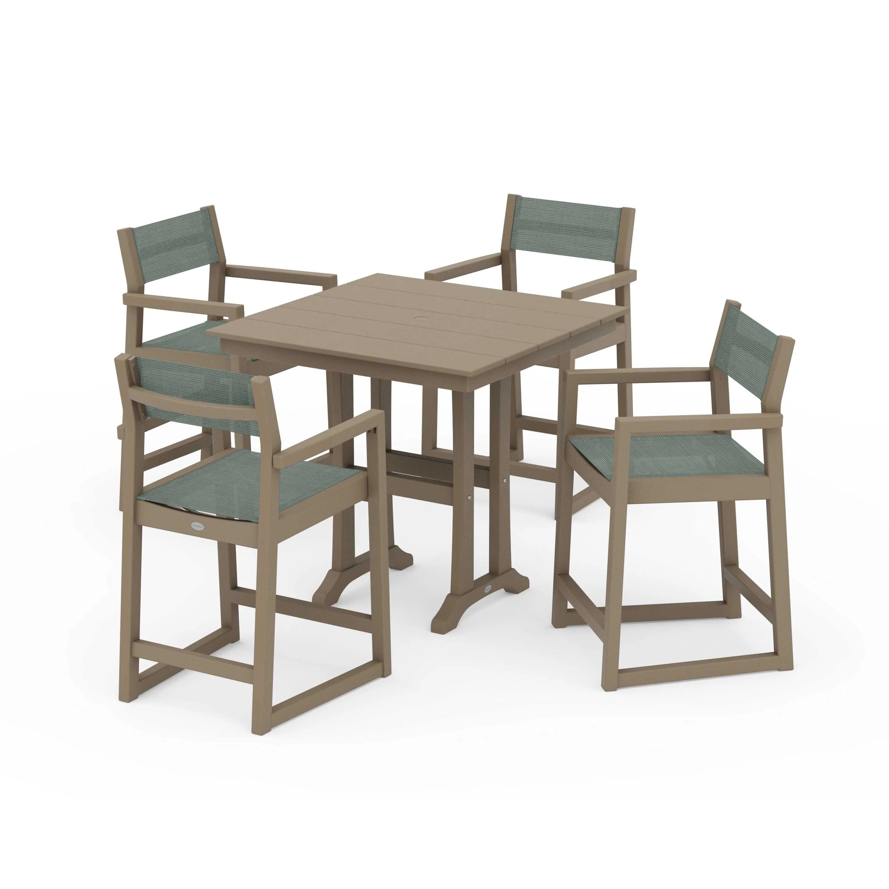 EDGE Sling Arm Chair 5-Piece Farmhouse Counter Set with Trestle Legs - Image 108