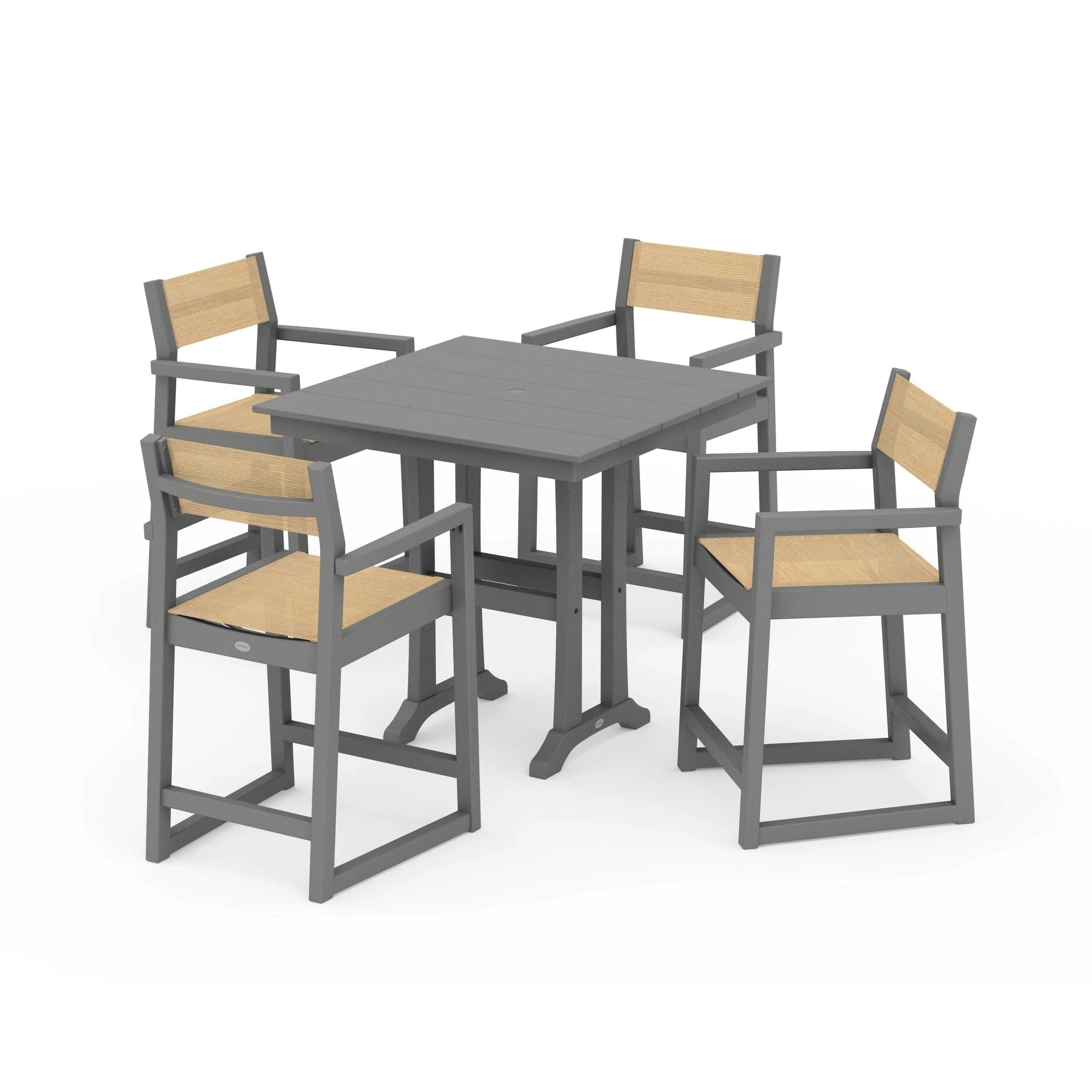 EDGE Sling Arm Chair 5-Piece Farmhouse Counter Set with Trestle Legs - Image 109