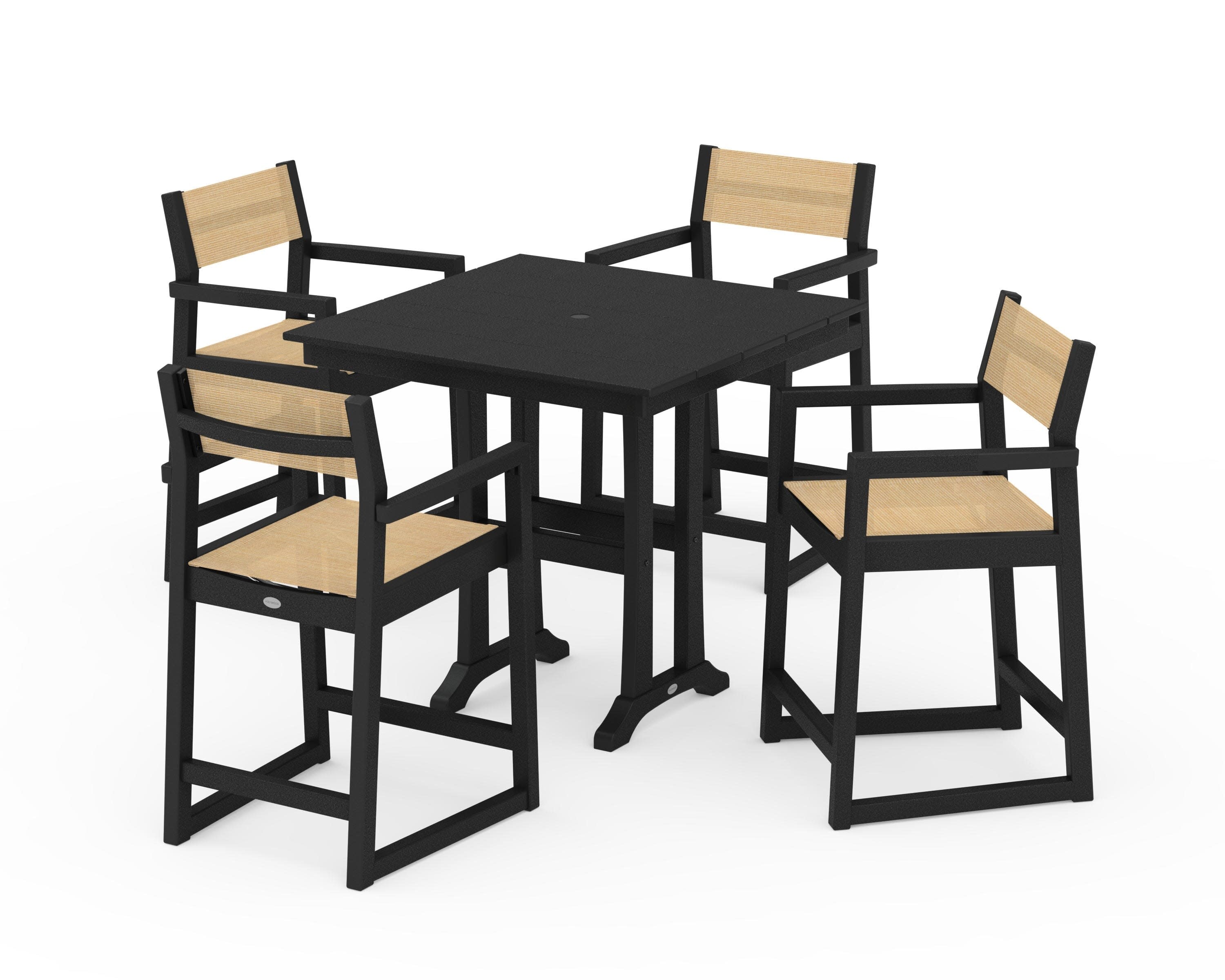 EDGE Sling Arm Chair 5-Piece Farmhouse Counter Set with Trestle Legs - Image 11