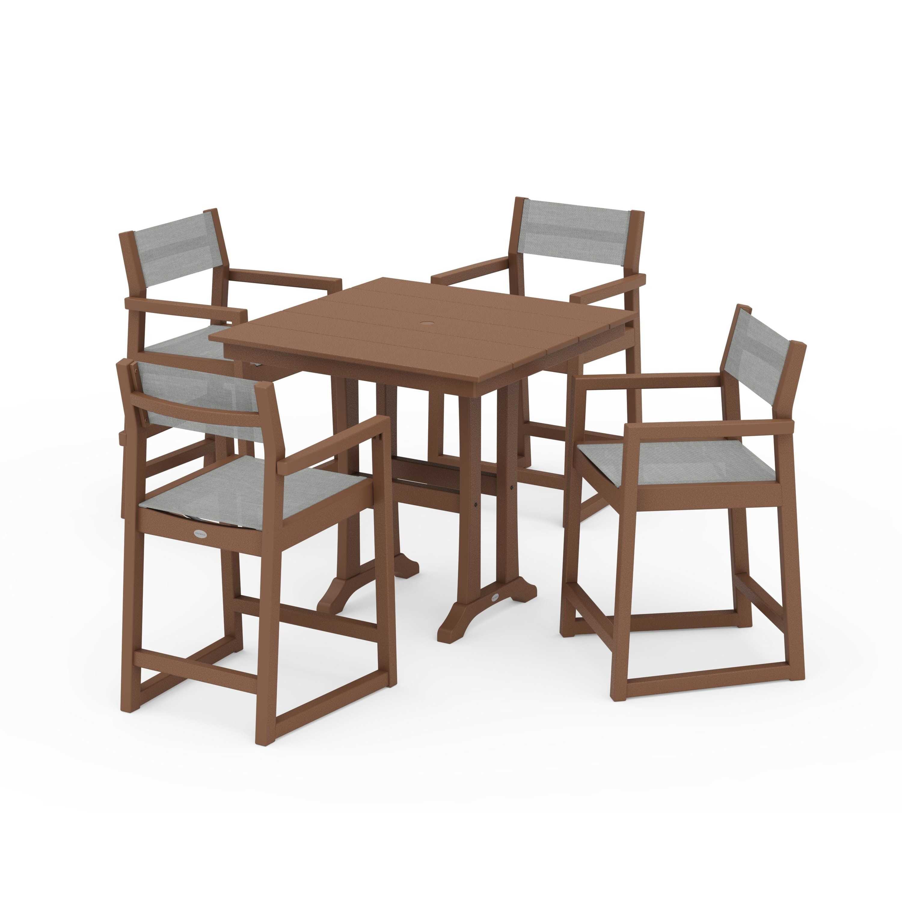 EDGE Sling Arm Chair 5-Piece Farmhouse Counter Set with Trestle Legs - Image 111