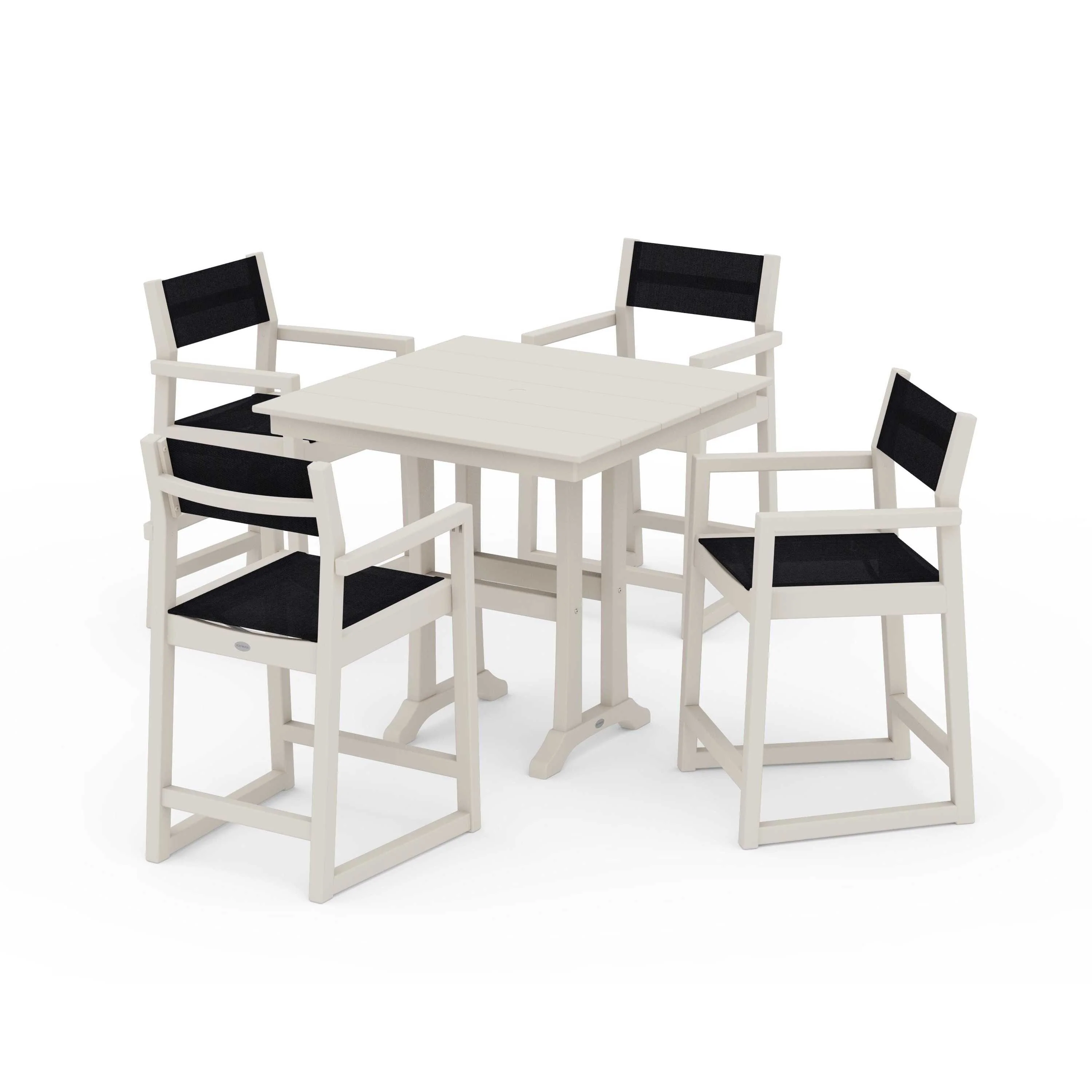 EDGE Sling Arm Chair 5-Piece Farmhouse Counter Set with Trestle Legs - Image 114
