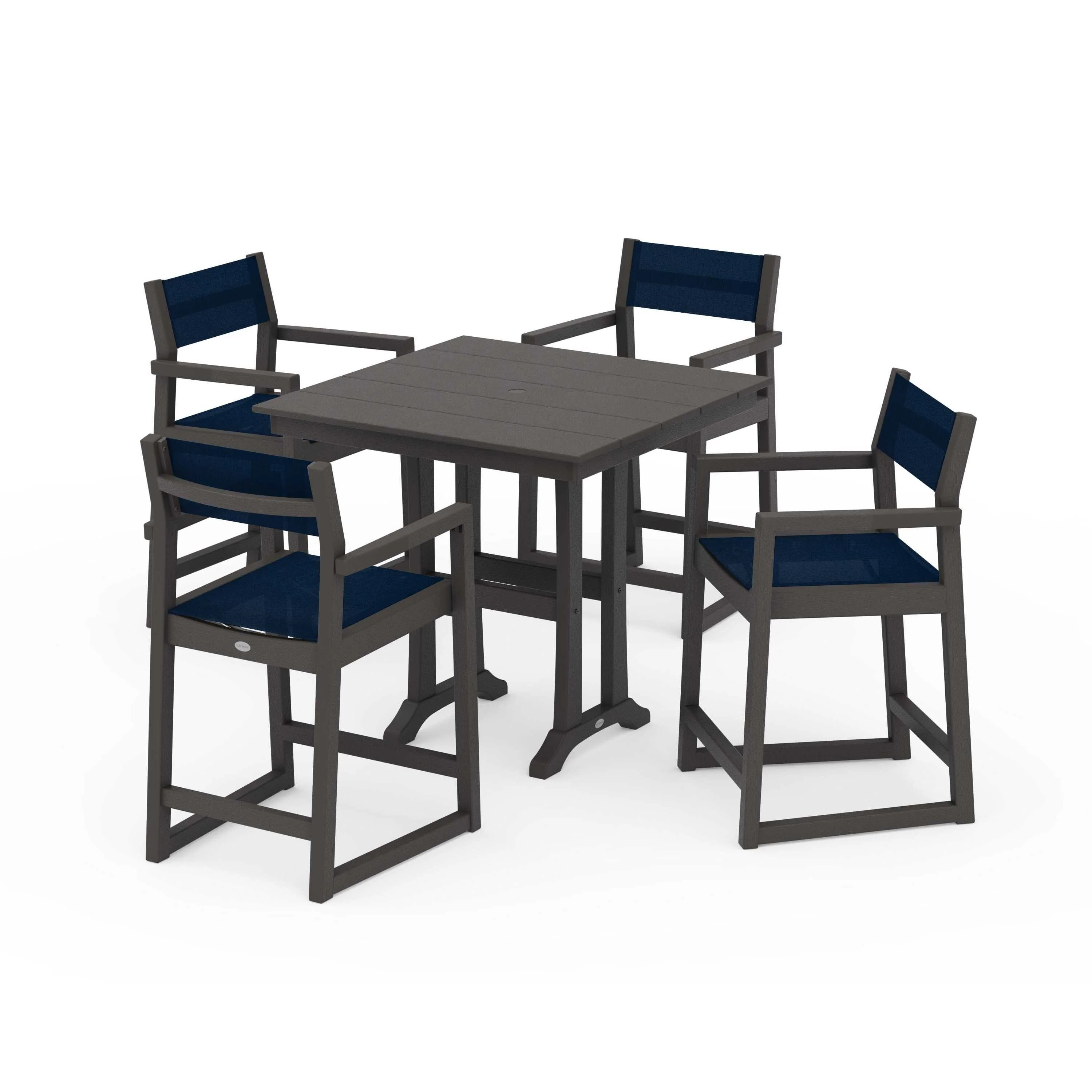EDGE Sling Arm Chair 5-Piece Farmhouse Counter Set with Trestle Legs - Image 115