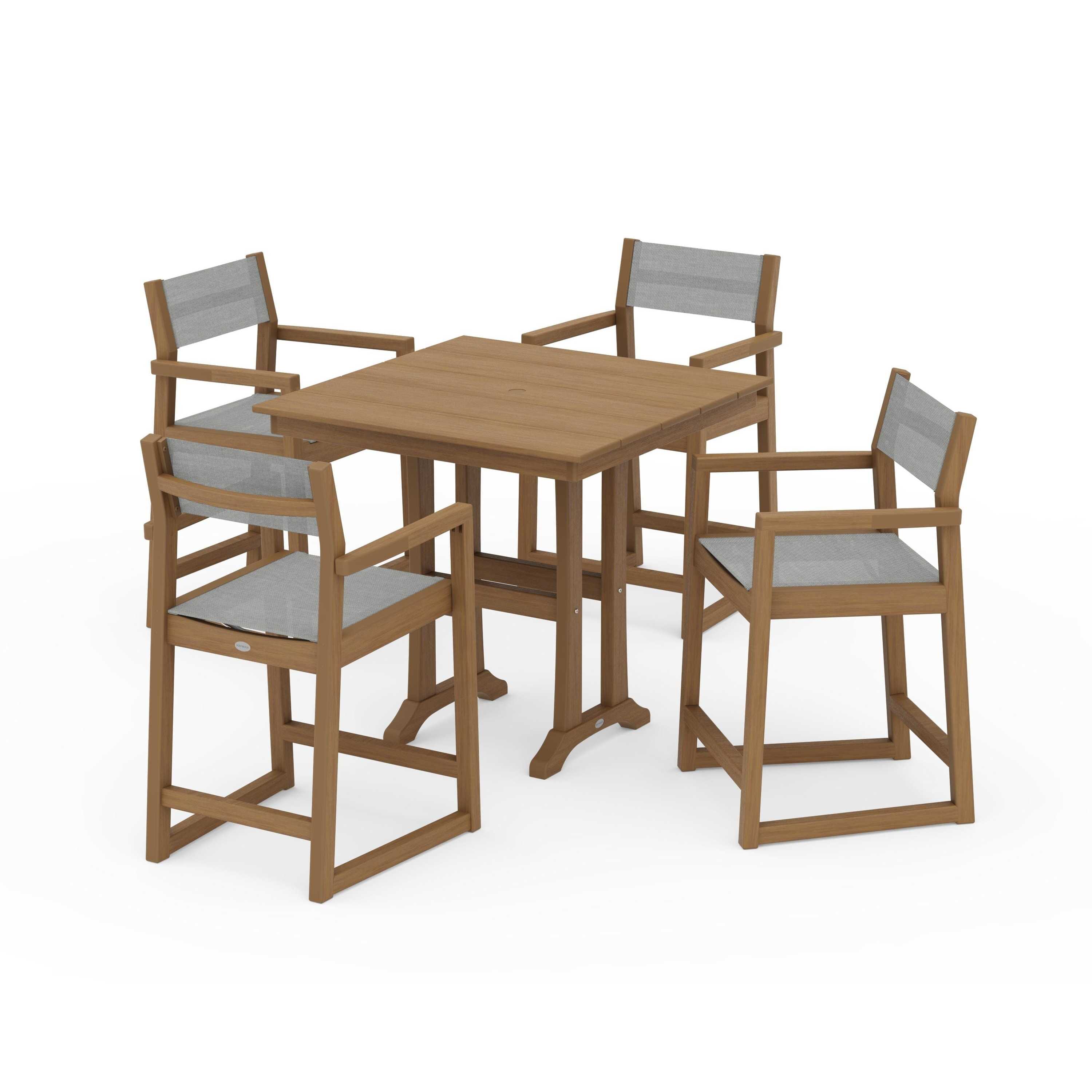 EDGE Sling Arm Chair 5-Piece Farmhouse Counter Set with Trestle Legs - Image 116