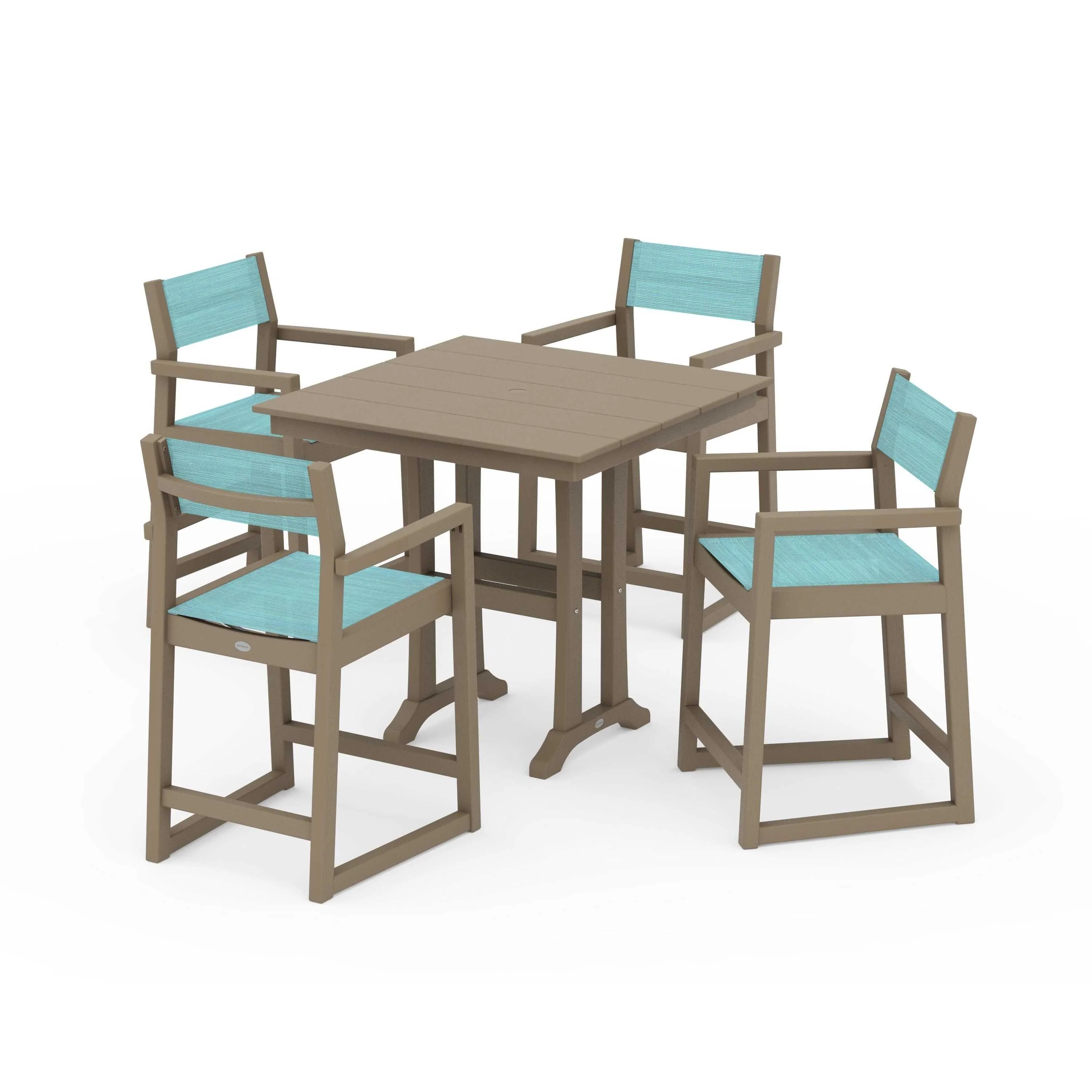 EDGE Sling Arm Chair 5-Piece Farmhouse Counter Set with Trestle Legs - Image 118