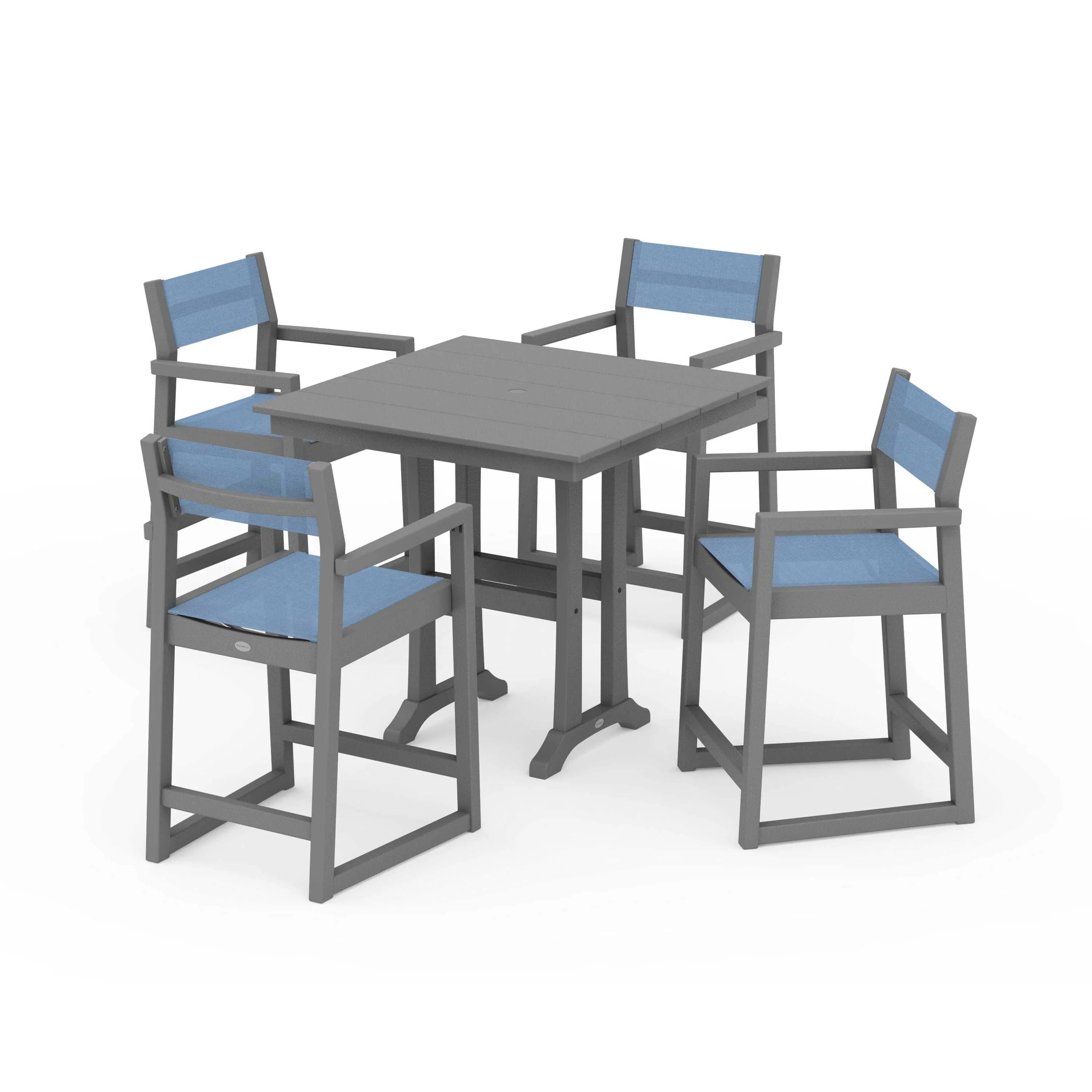 EDGE Sling Arm Chair 5-Piece Farmhouse Counter Set with Trestle Legs - Image 119