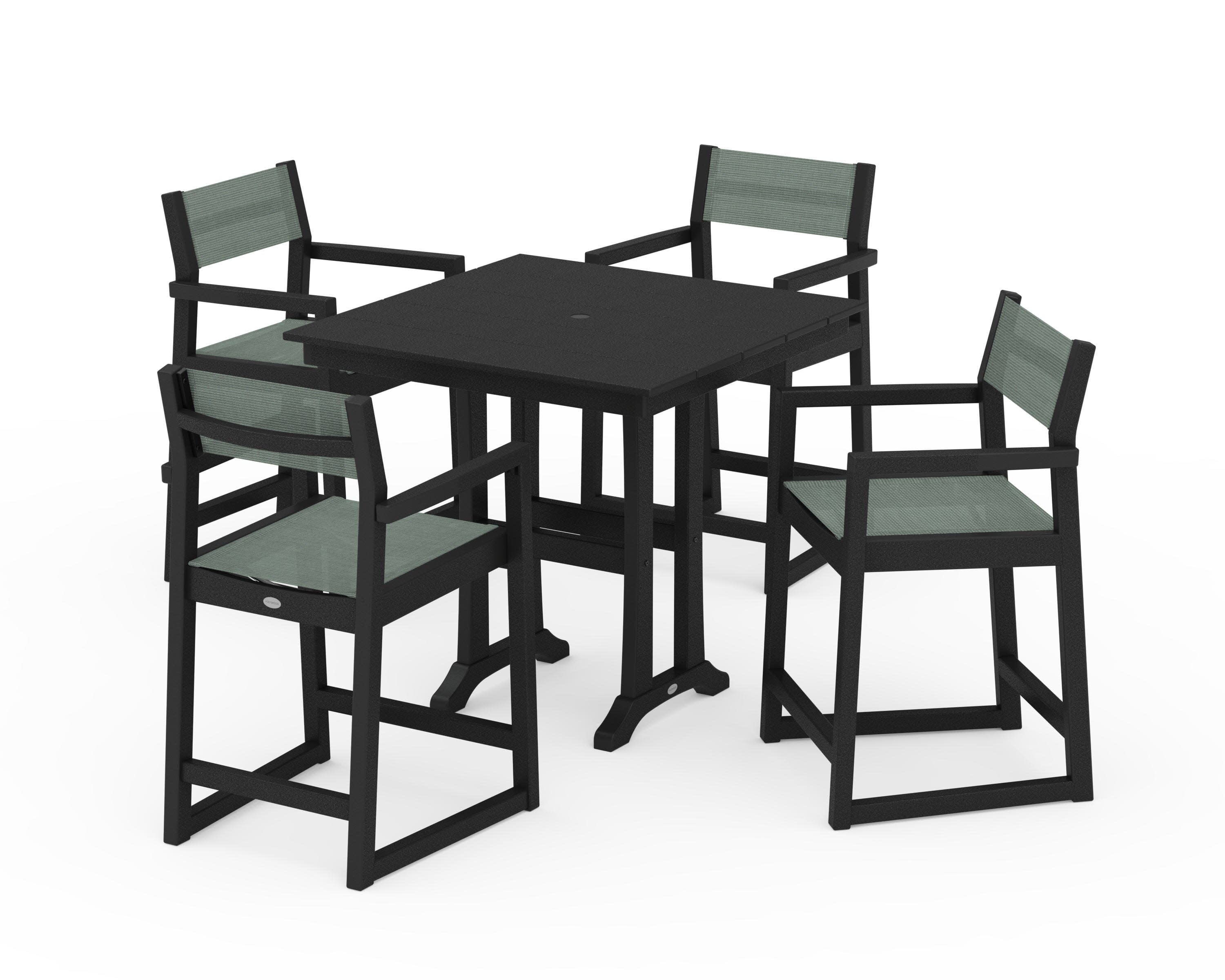 EDGE Sling Arm Chair 5-Piece Farmhouse Counter Set with Trestle Legs - Image 12