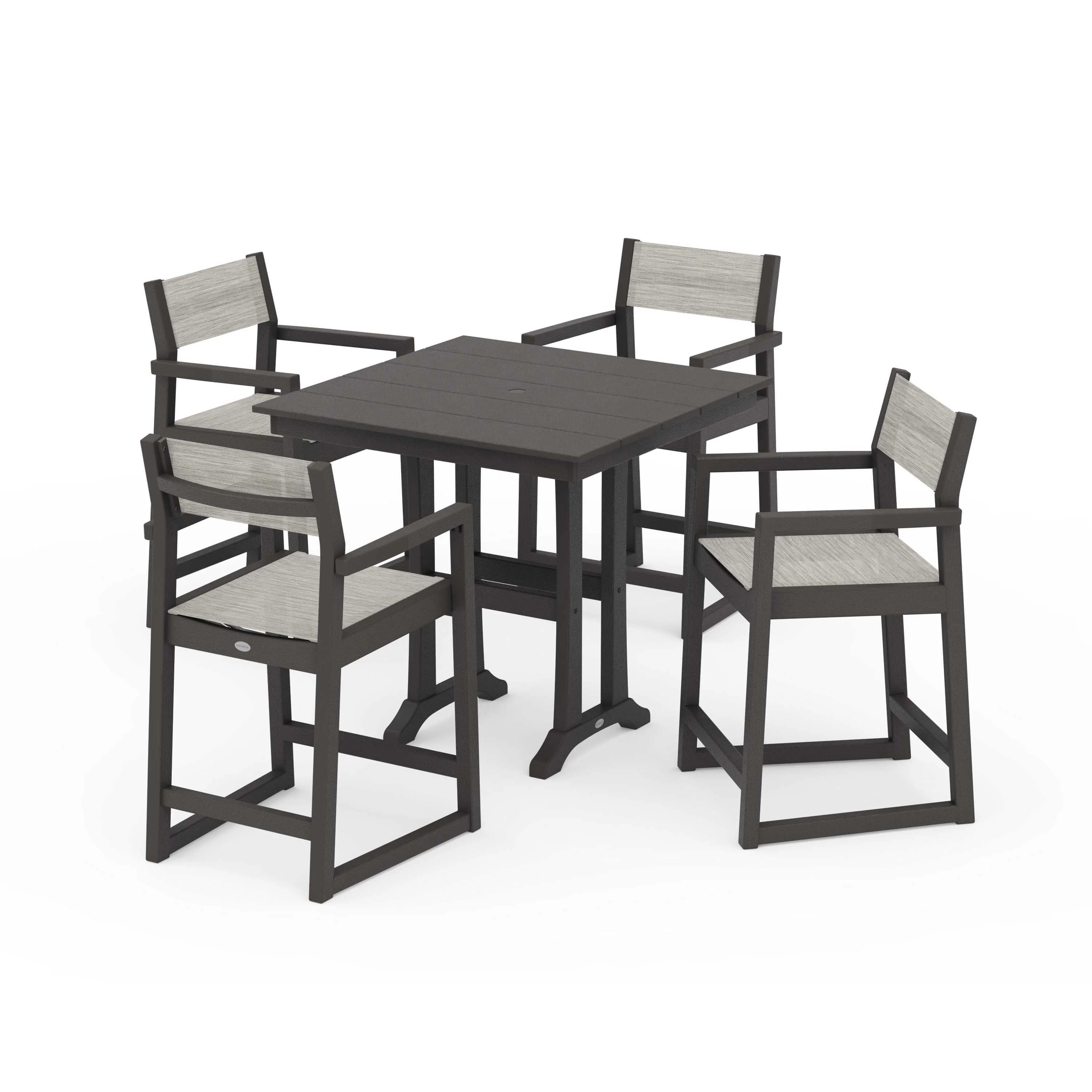 EDGE Sling Arm Chair 5-Piece Farmhouse Counter Set with Trestle Legs - Image 120