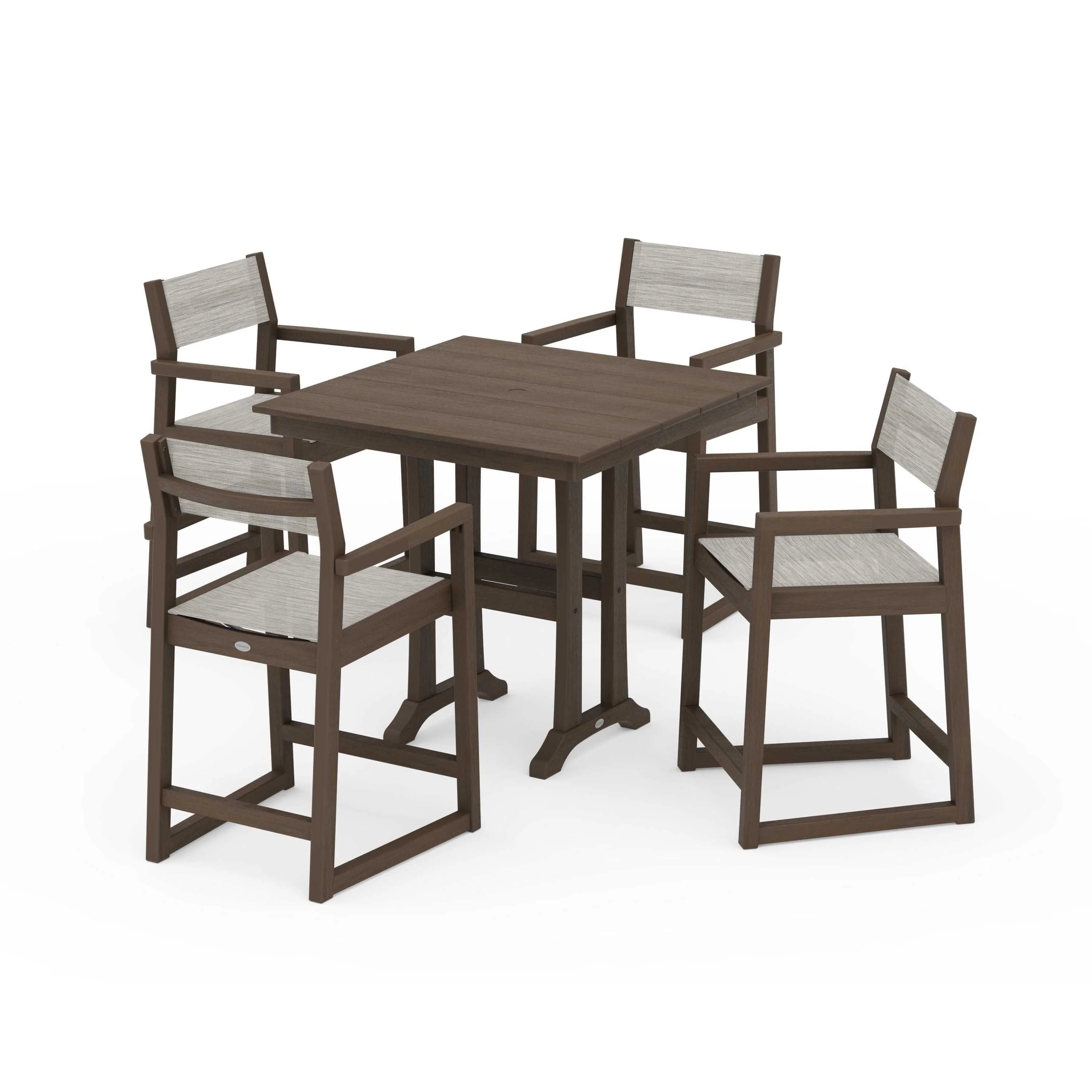 EDGE Sling Arm Chair 5-Piece Farmhouse Counter Set with Trestle Legs - Image 121