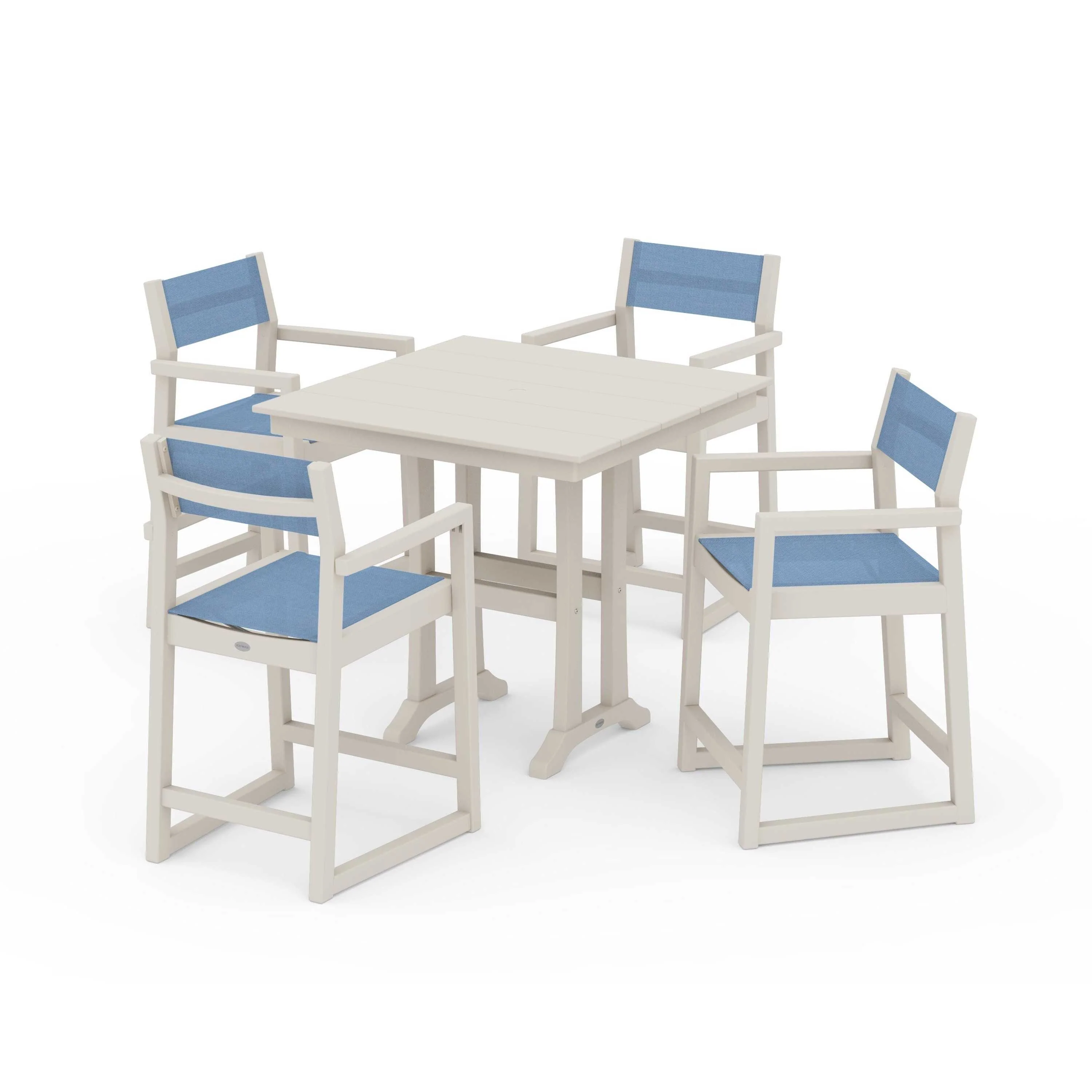 EDGE Sling Arm Chair 5-Piece Farmhouse Counter Set with Trestle Legs - Image 122
