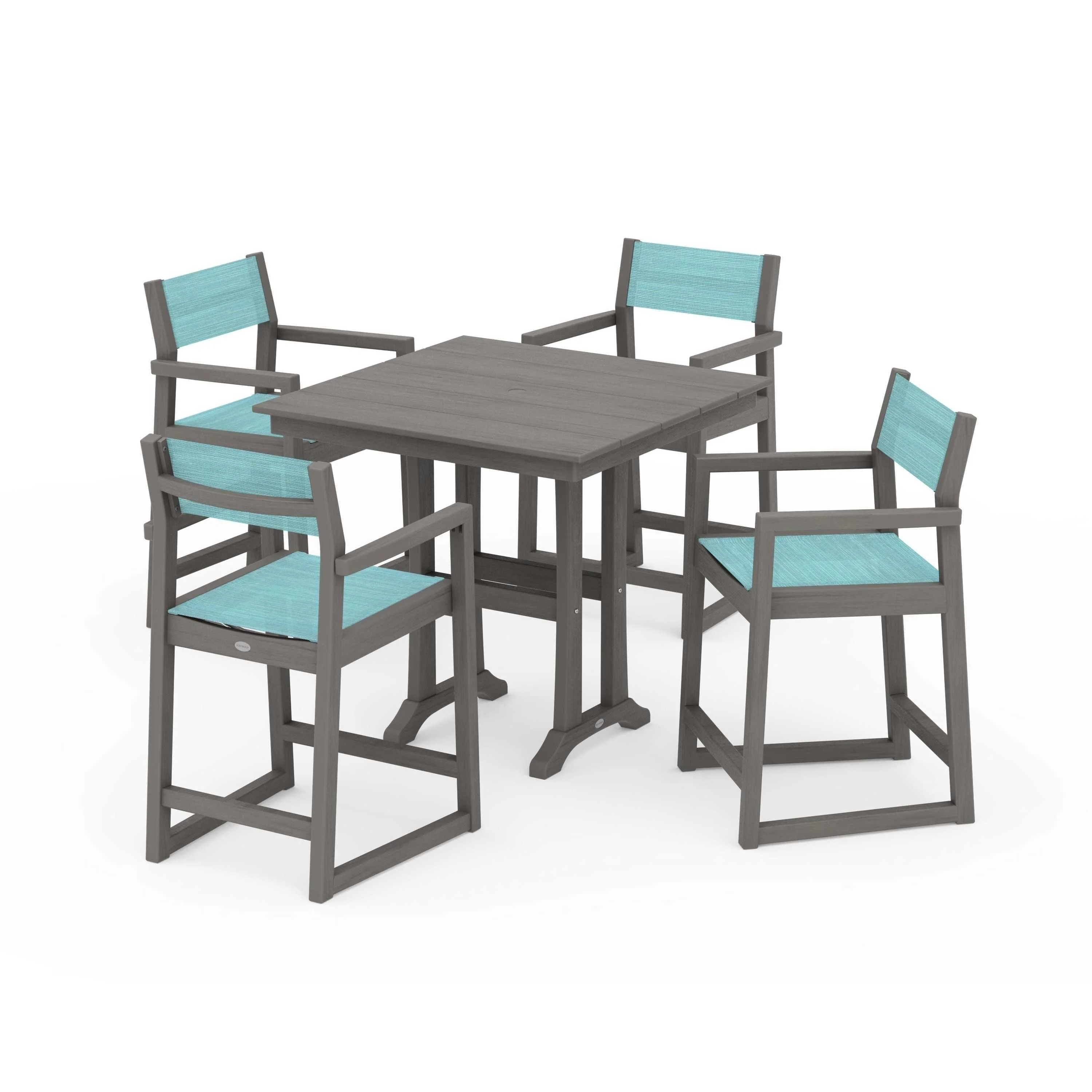 EDGE Sling Arm Chair 5-Piece Farmhouse Counter Set with Trestle Legs - Image 123