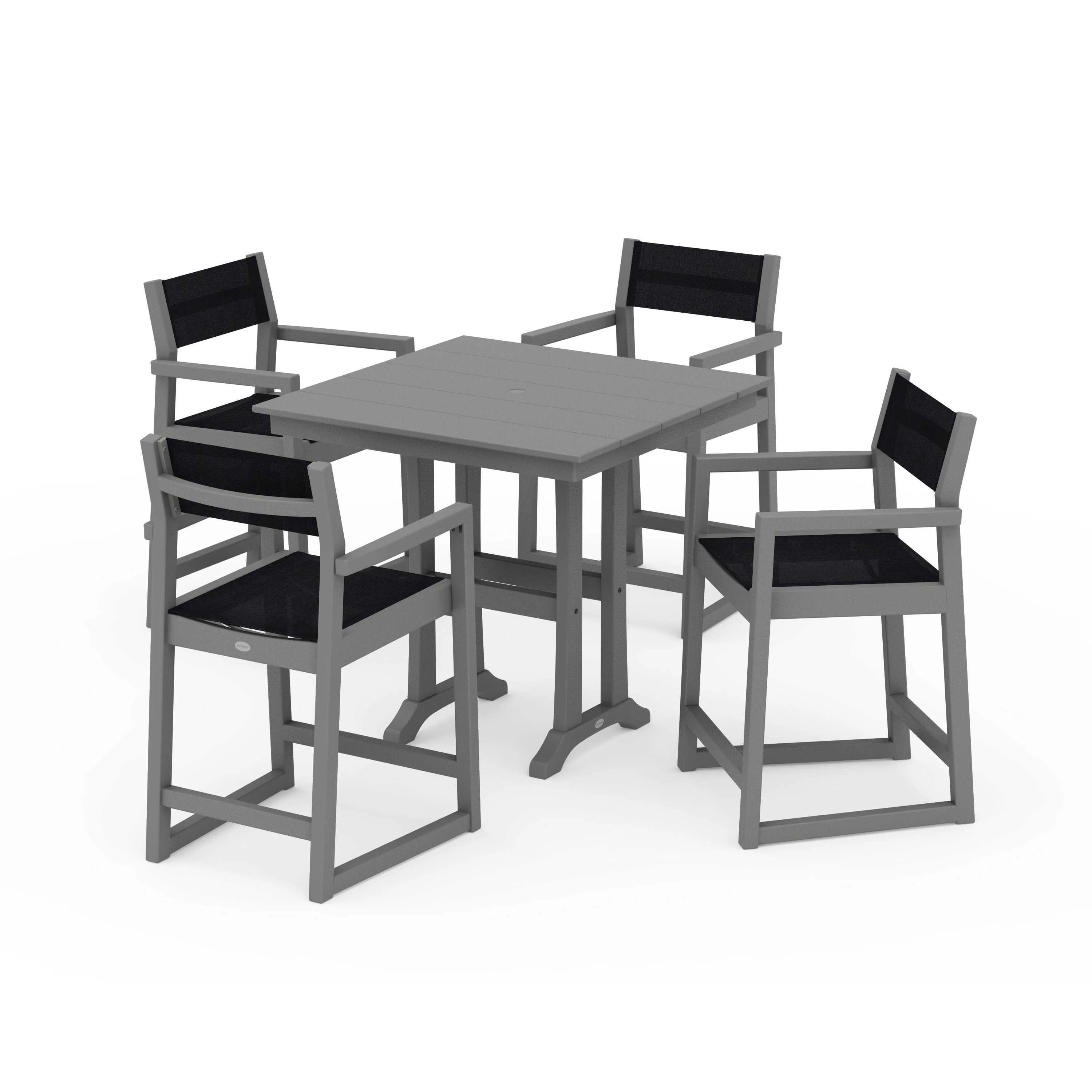 EDGE Sling Arm Chair 5-Piece Farmhouse Counter Set with Trestle Legs - Image 124