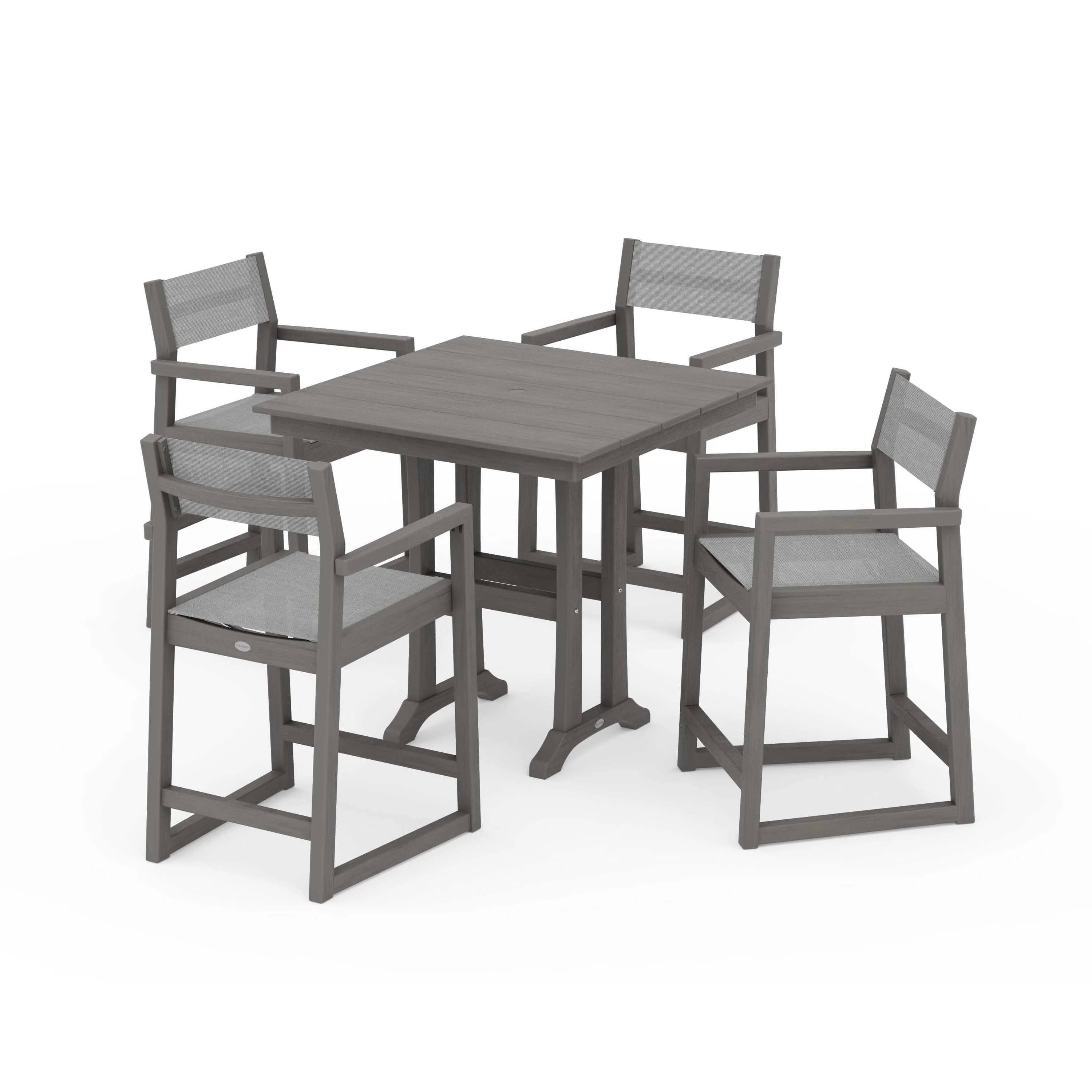 EDGE Sling Arm Chair 5-Piece Farmhouse Counter Set with Trestle Legs - Image 127