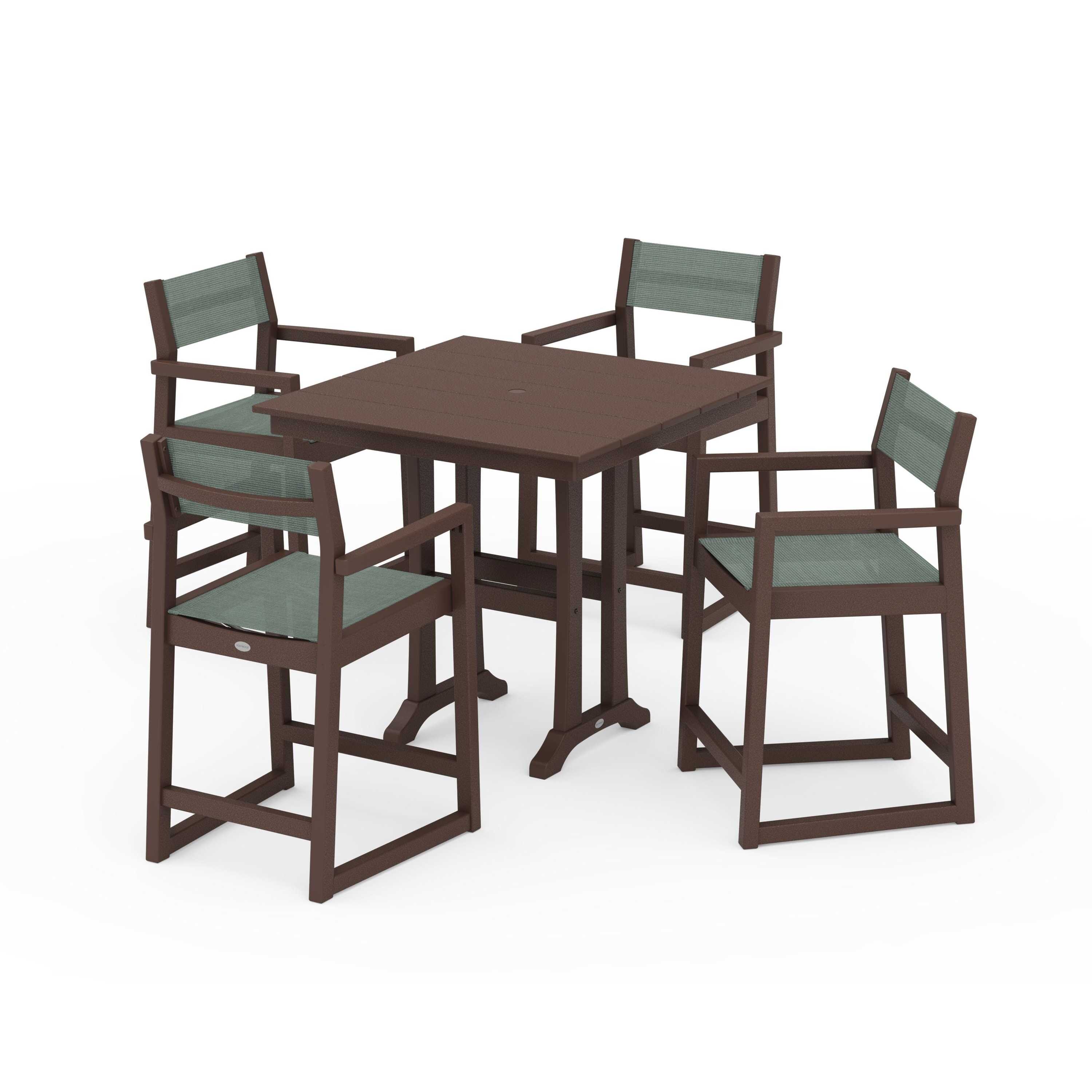 EDGE Sling Arm Chair 5-Piece Farmhouse Counter Set with Trestle Legs - Image 129
