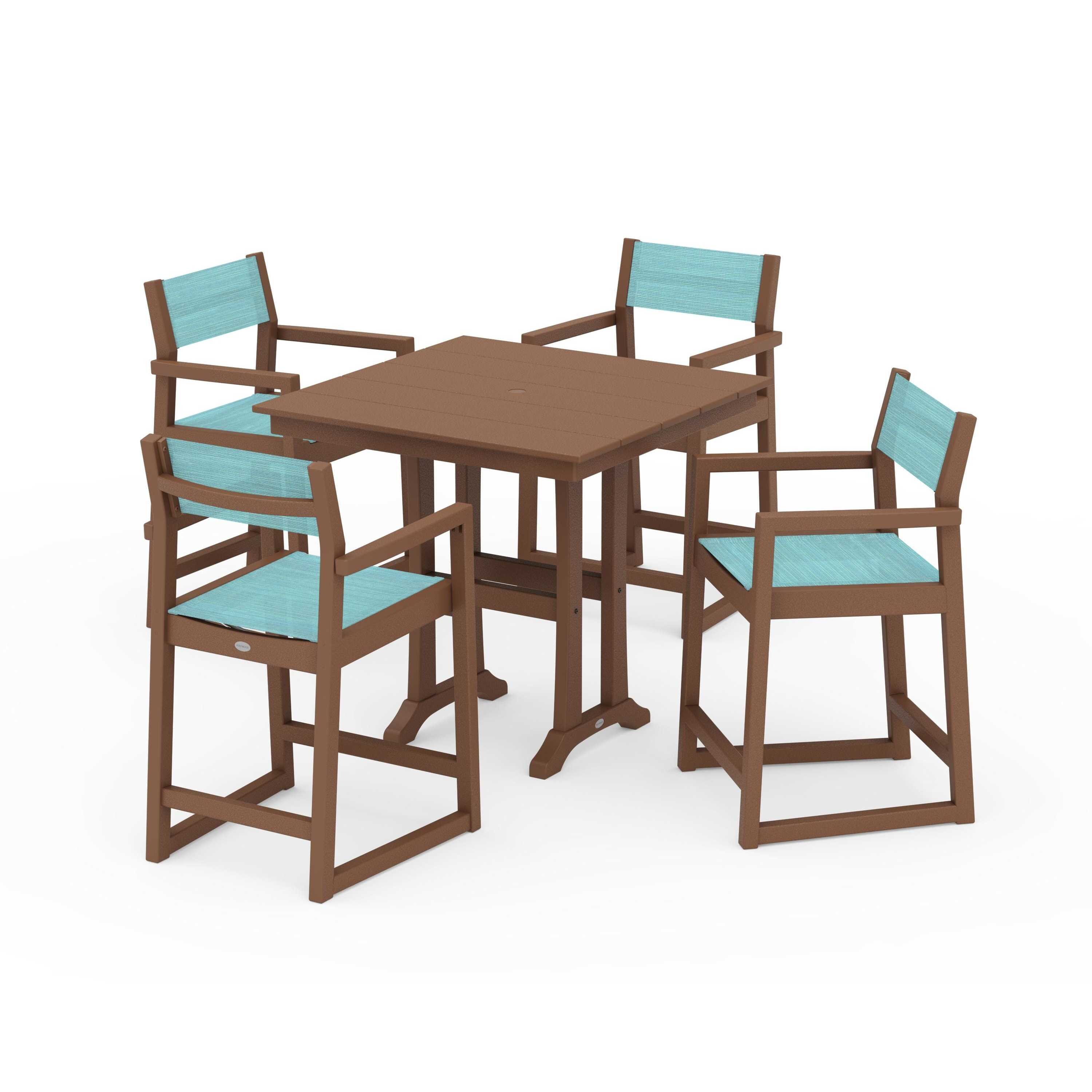 EDGE Sling Arm Chair 5-Piece Farmhouse Counter Set with Trestle Legs - Image 130