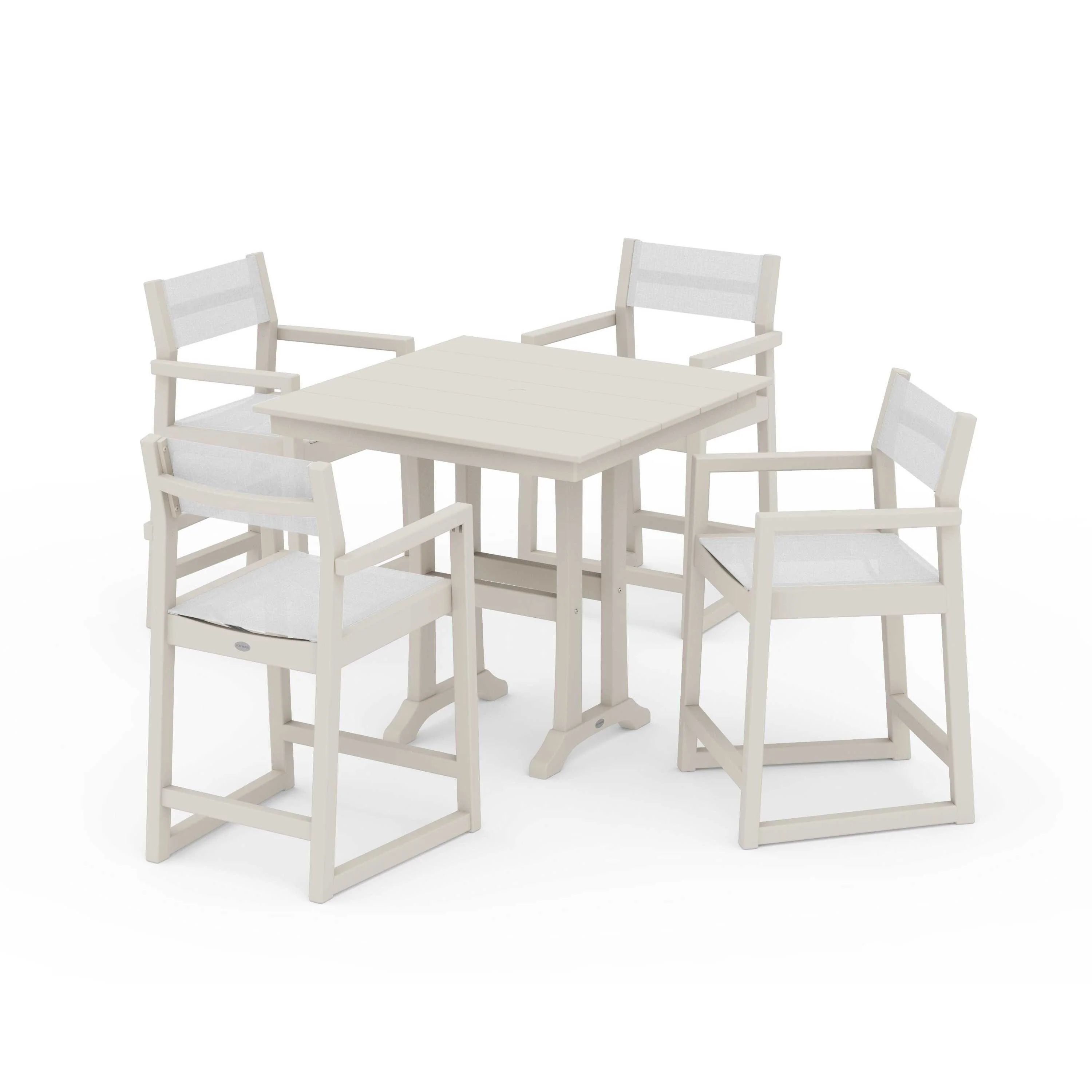 EDGE Sling Arm Chair 5-Piece Farmhouse Counter Set with Trestle Legs - Image 131