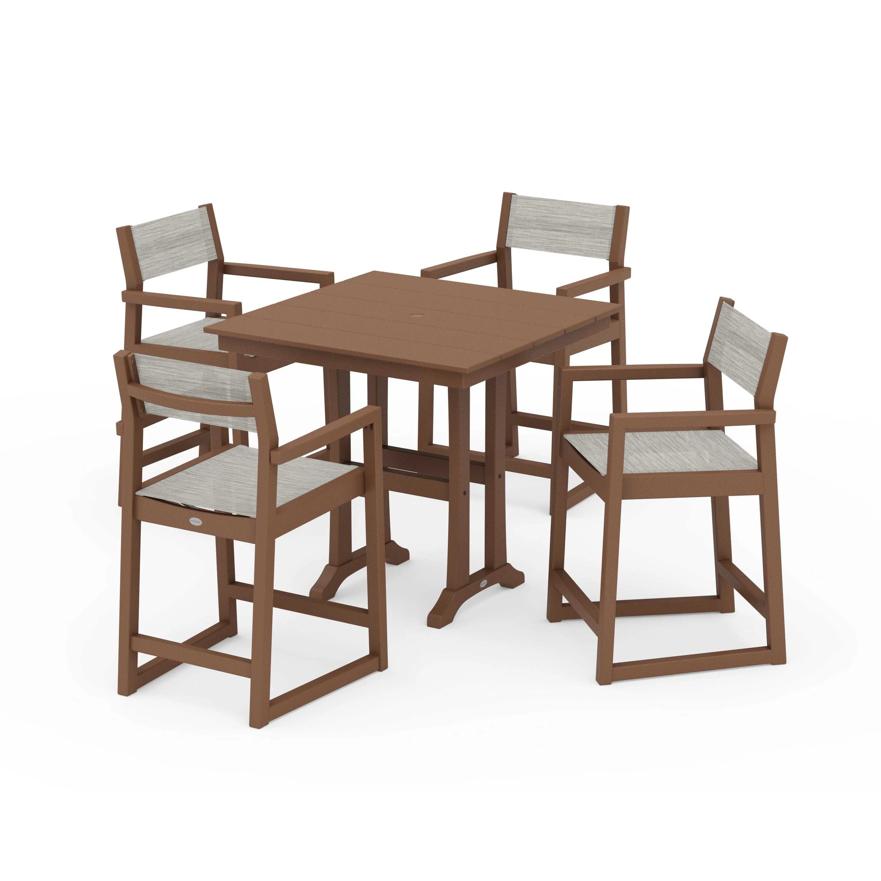 EDGE Sling Arm Chair 5-Piece Farmhouse Counter Set with Trestle Legs - Image 132