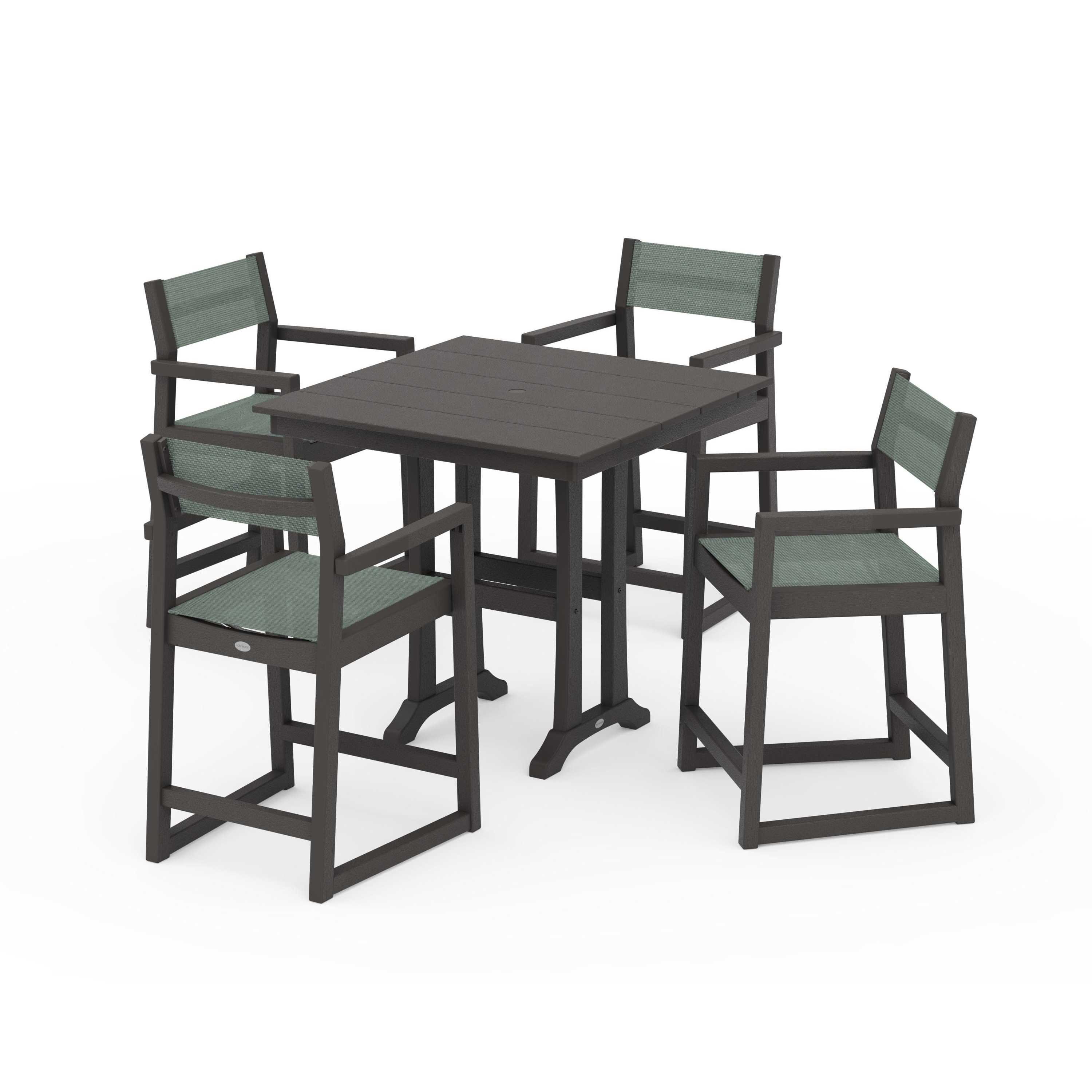 EDGE Sling Arm Chair 5-Piece Farmhouse Counter Set with Trestle Legs - Image 136