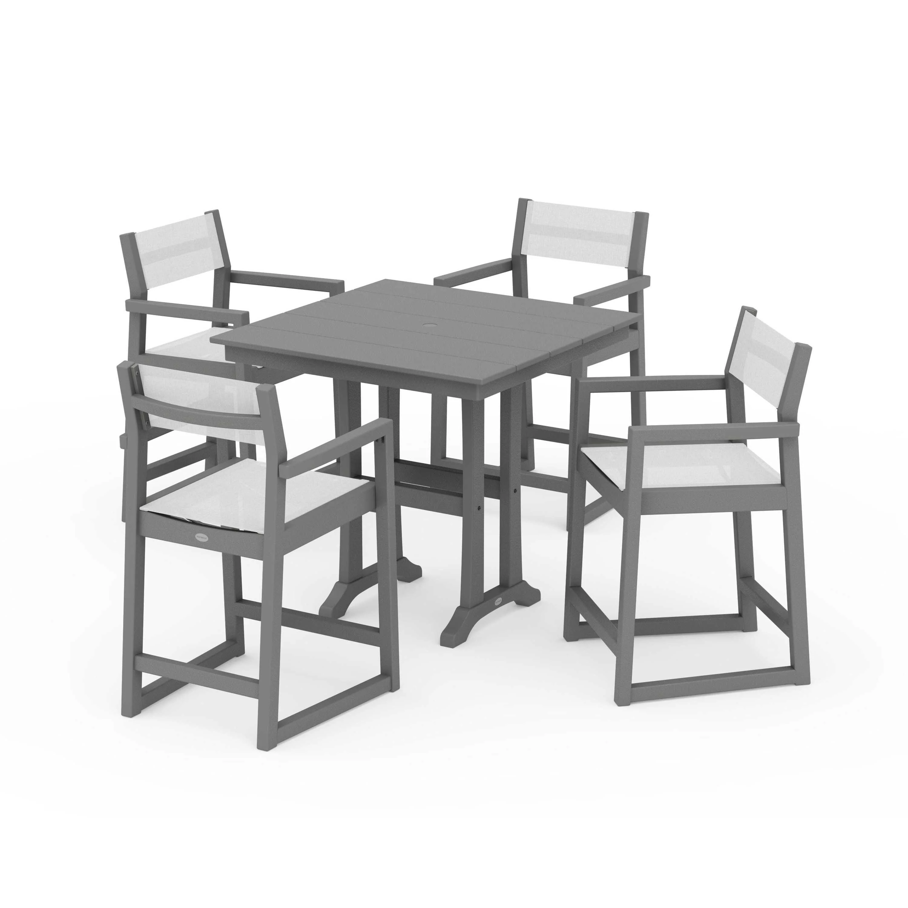 EDGE Sling Arm Chair 5-Piece Farmhouse Counter Set with Trestle Legs - Image 138