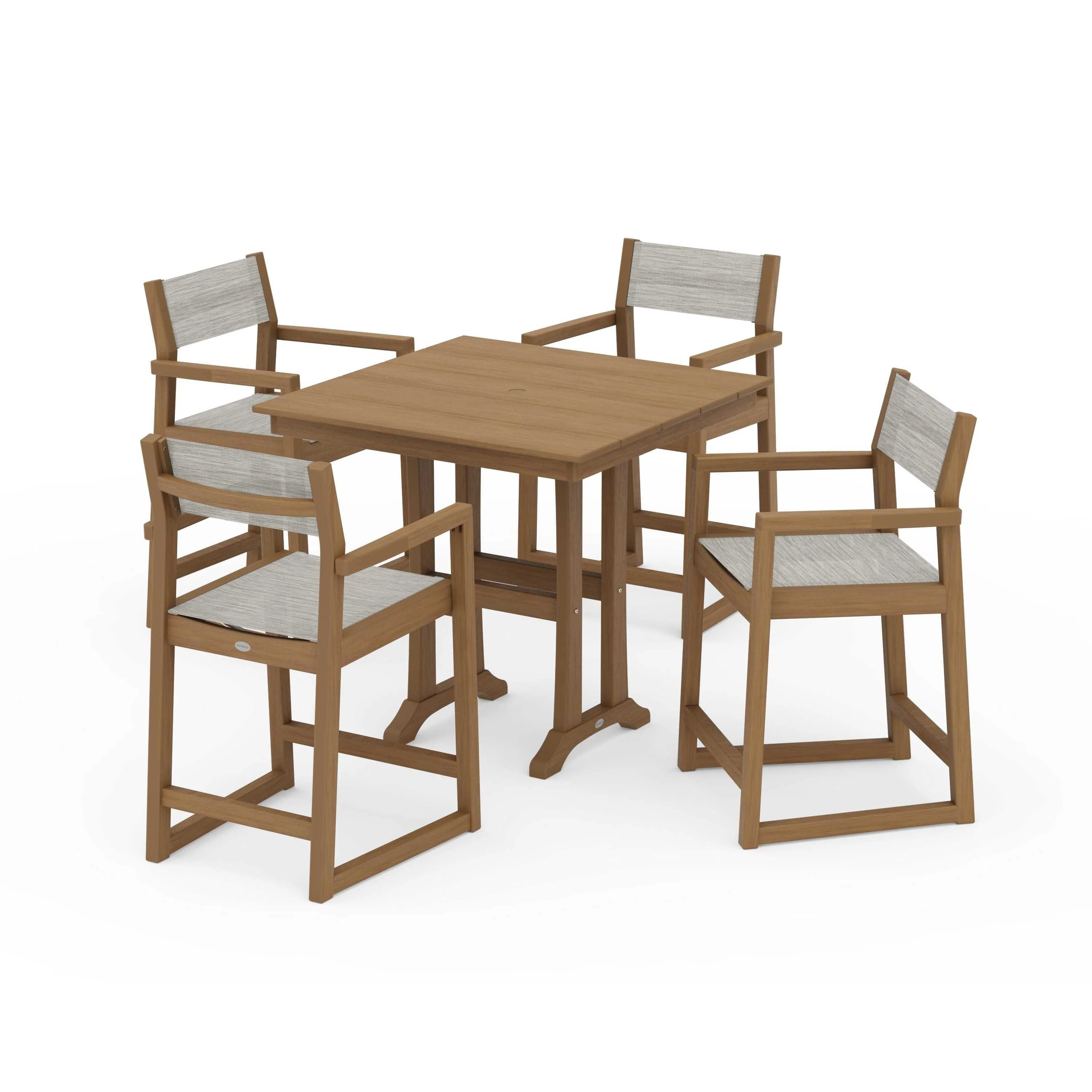EDGE Sling Arm Chair 5-Piece Farmhouse Counter Set with Trestle Legs - Image 139