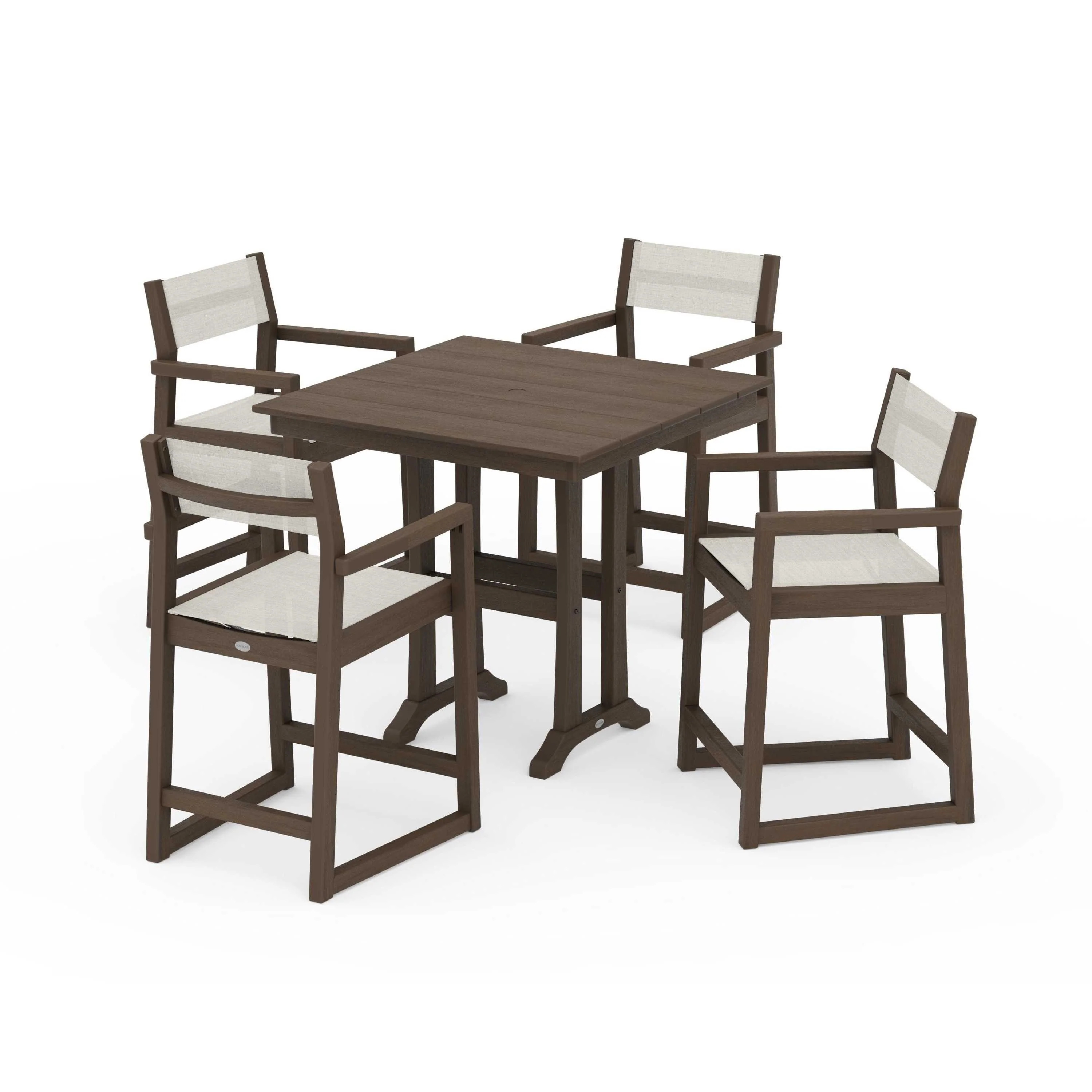 EDGE Sling Arm Chair 5-Piece Farmhouse Counter Set with Trestle Legs - Image 140