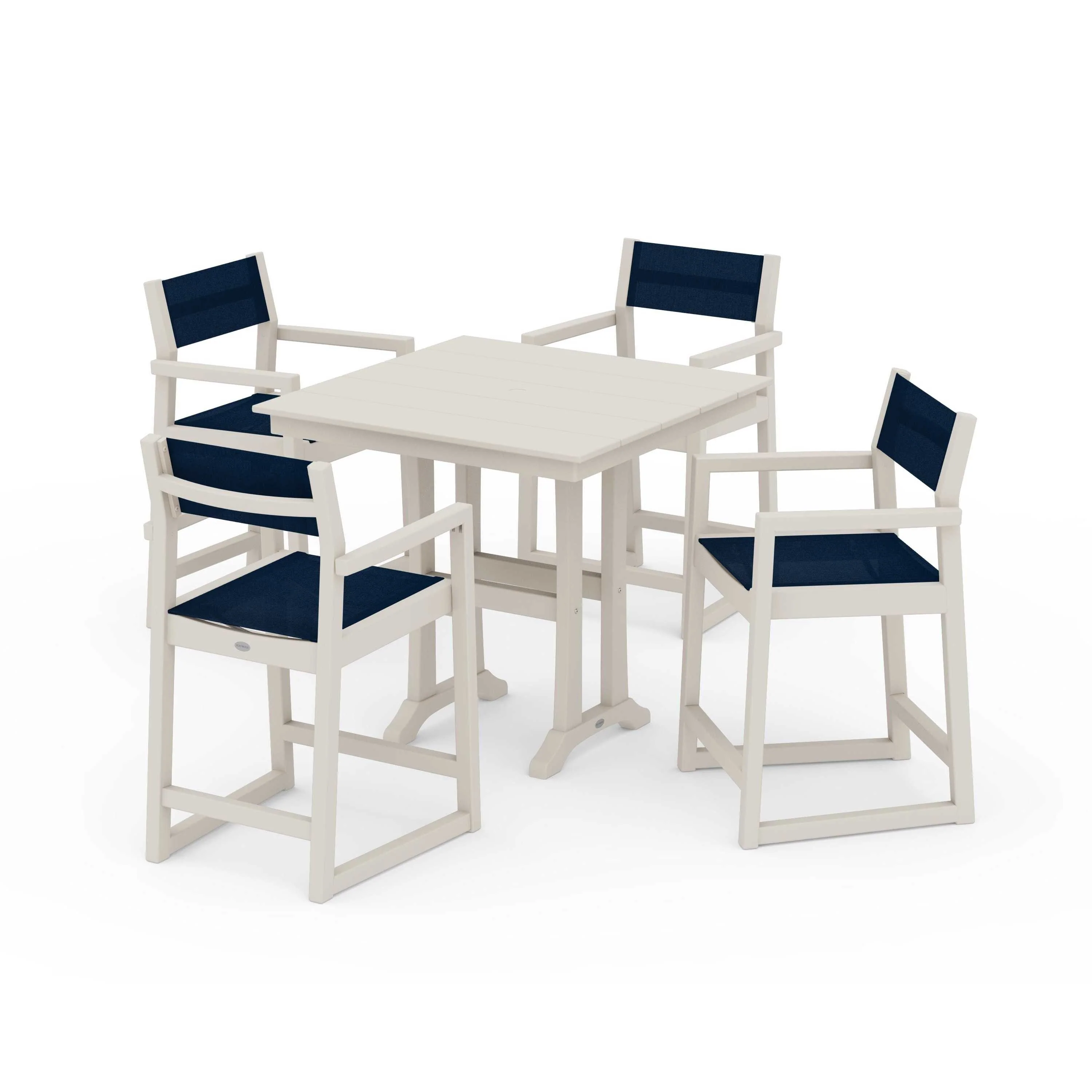 EDGE Sling Arm Chair 5-Piece Farmhouse Counter Set with Trestle Legs - Image 141