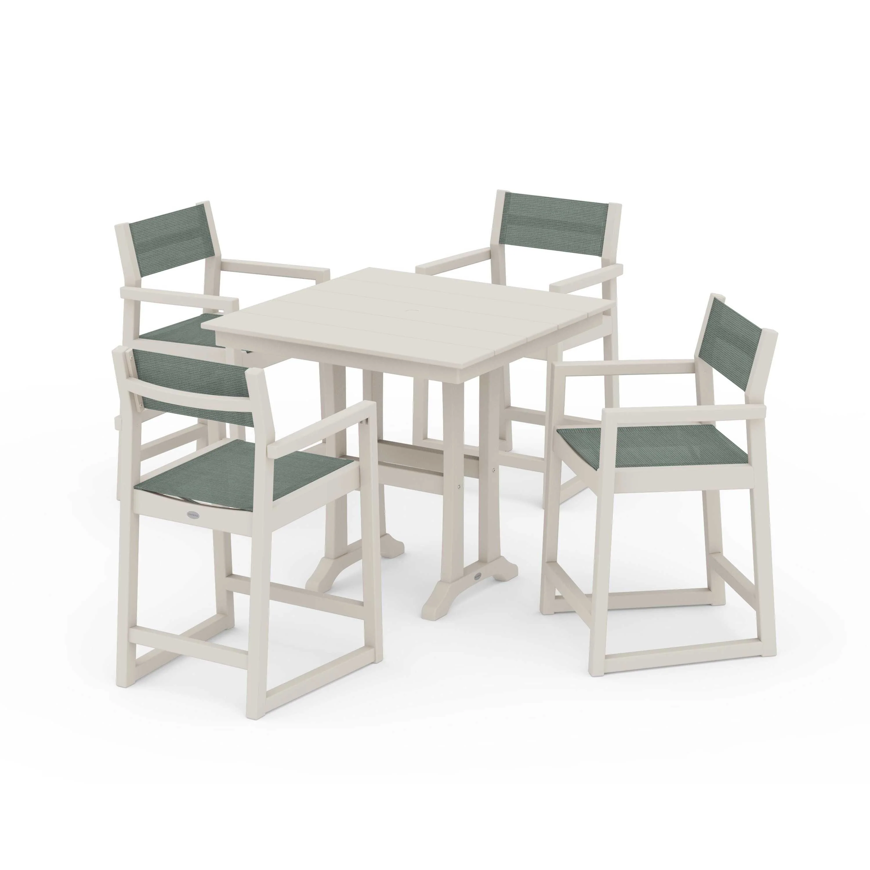 EDGE Sling Arm Chair 5-Piece Farmhouse Counter Set with Trestle Legs - Image 143