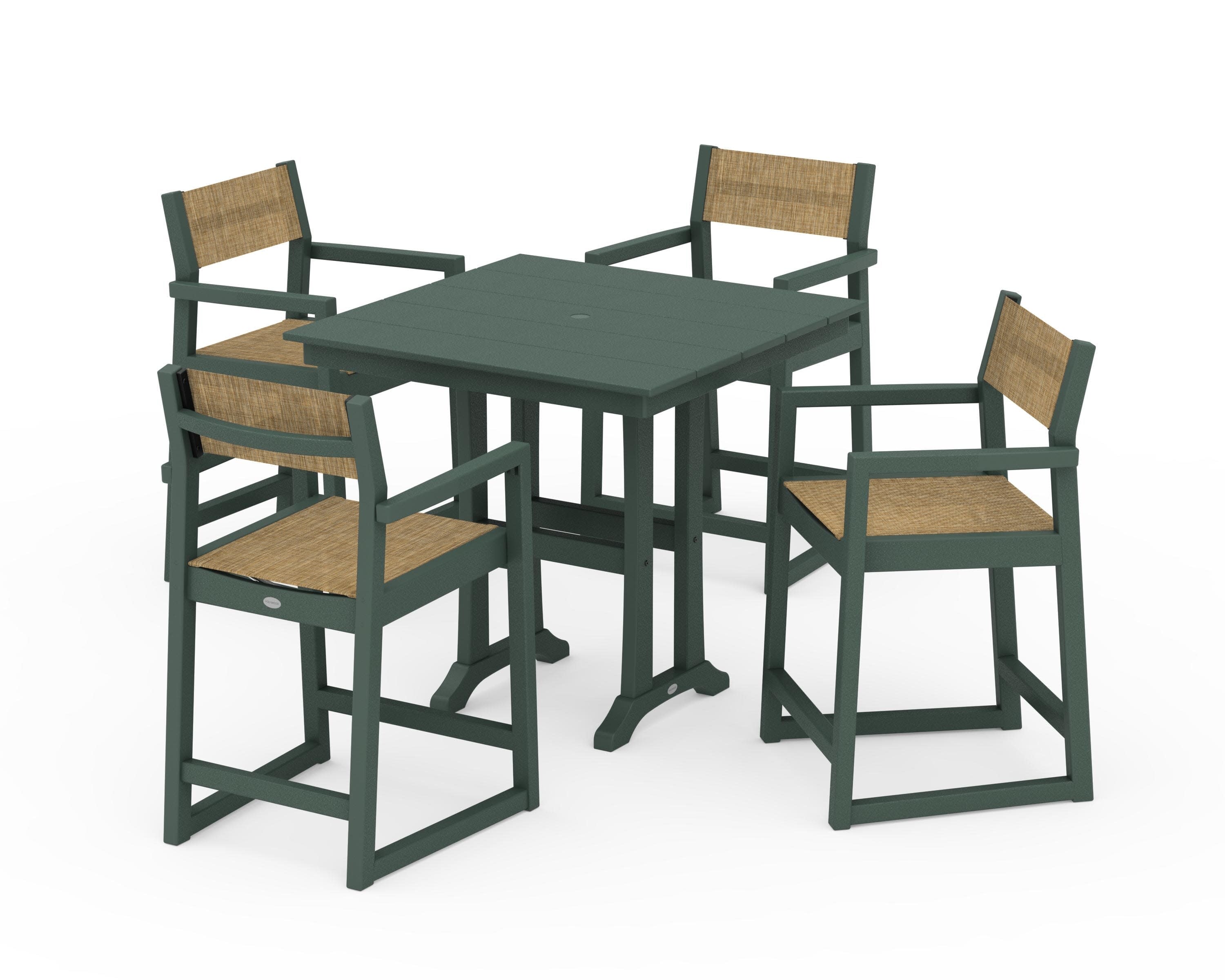 EDGE Sling Arm Chair 5-Piece Farmhouse Counter Set with Trestle Legs - Image 17