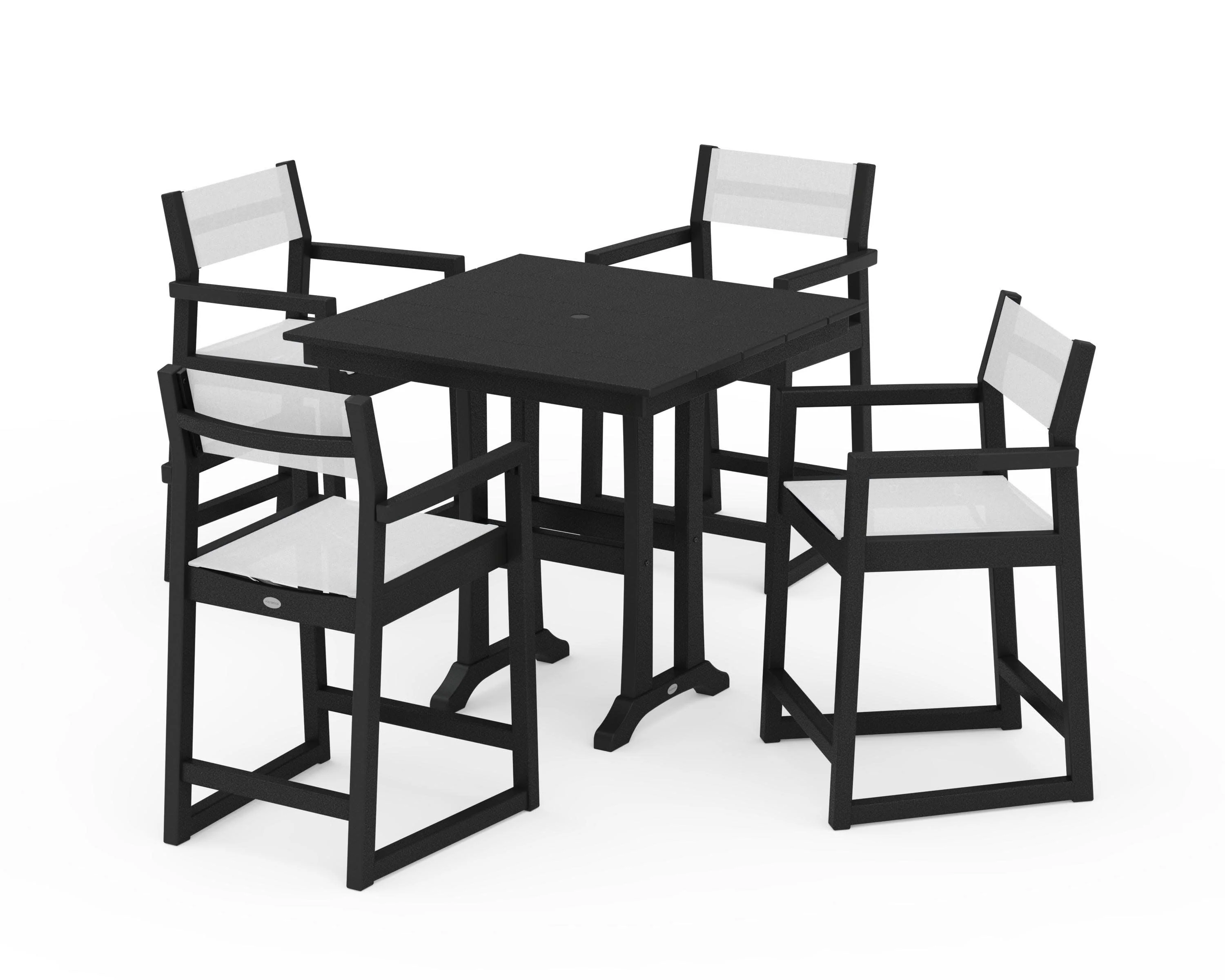 EDGE Sling Arm Chair 5-Piece Farmhouse Counter Set with Trestle Legs - Image 2