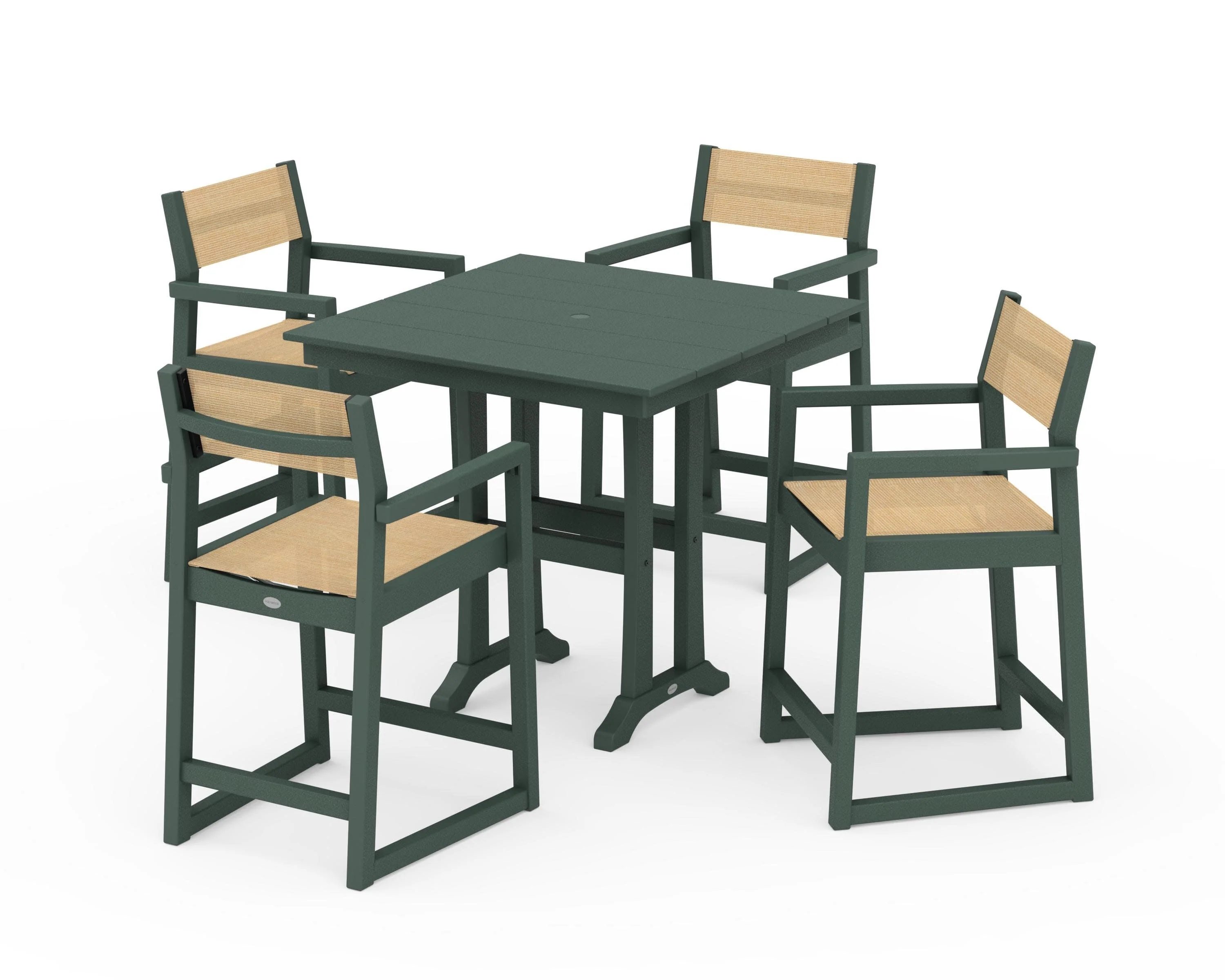 EDGE Sling Arm Chair 5-Piece Farmhouse Counter Set with Trestle Legs - Image 22