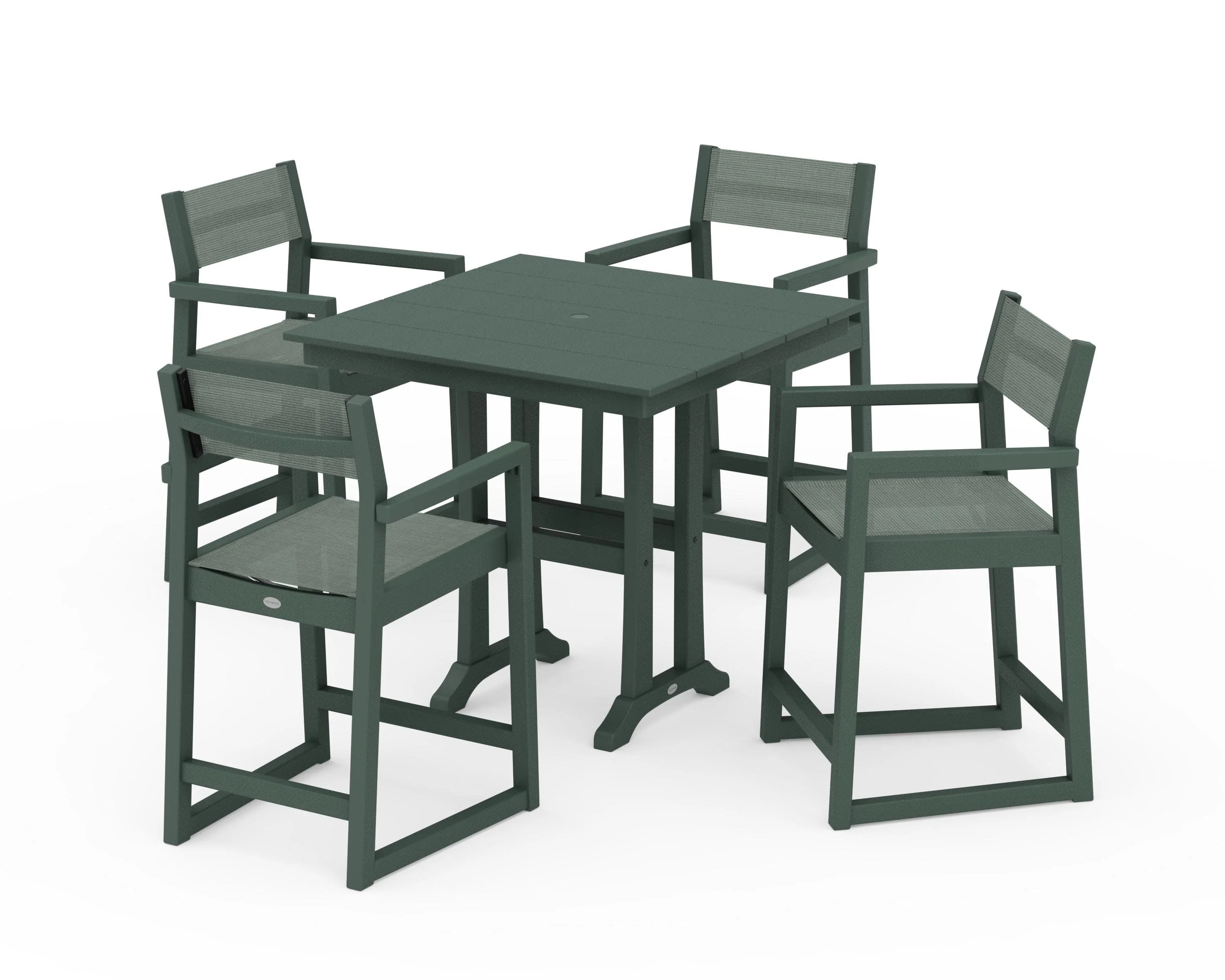 EDGE Sling Arm Chair 5-Piece Farmhouse Counter Set with Trestle Legs - Image 23