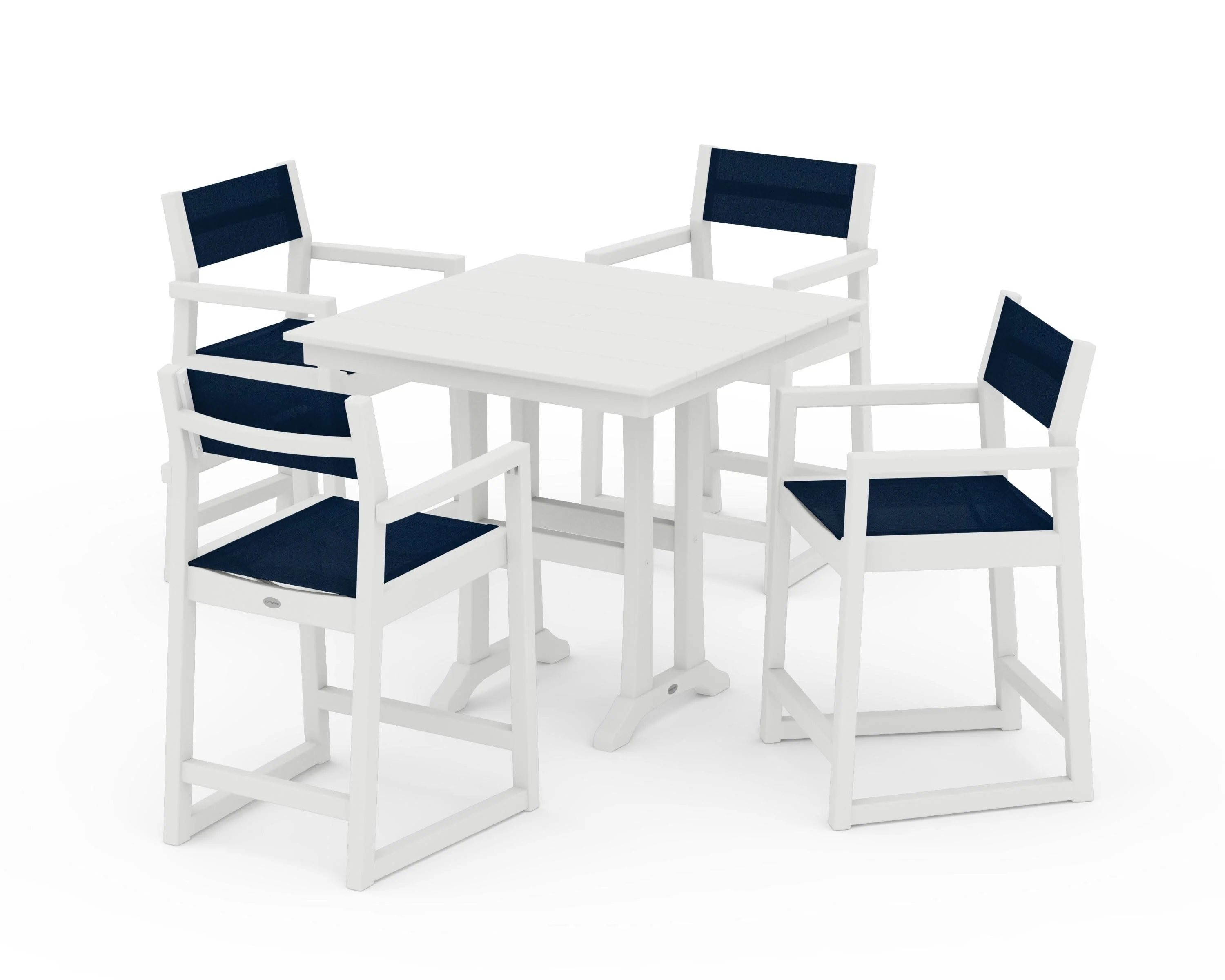 EDGE Sling Arm Chair 5-Piece Farmhouse Counter Set with Trestle Legs - Image 25