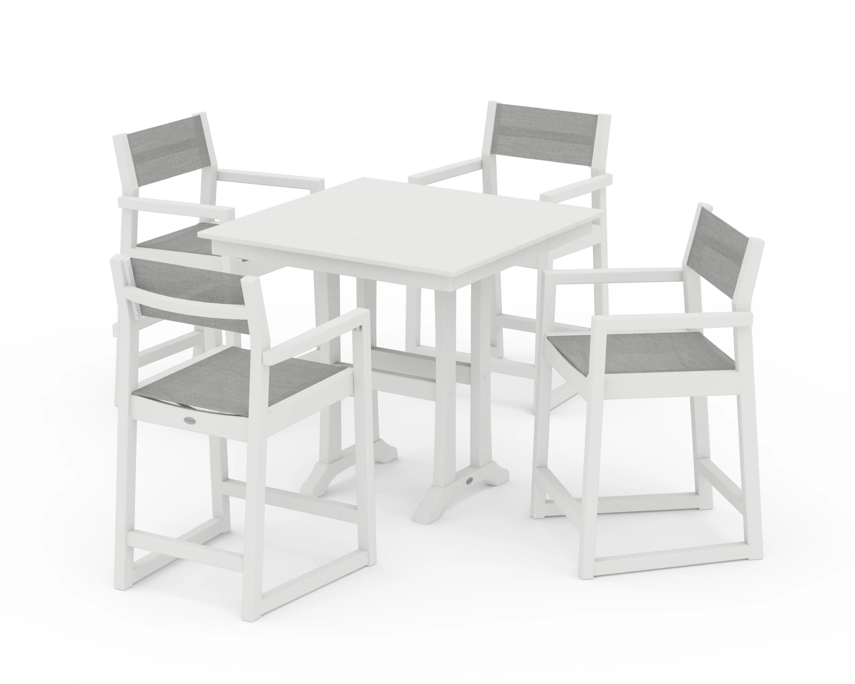 EDGE Sling Arm Chair 5-Piece Farmhouse Counter Set with Trestle Legs - Image 26