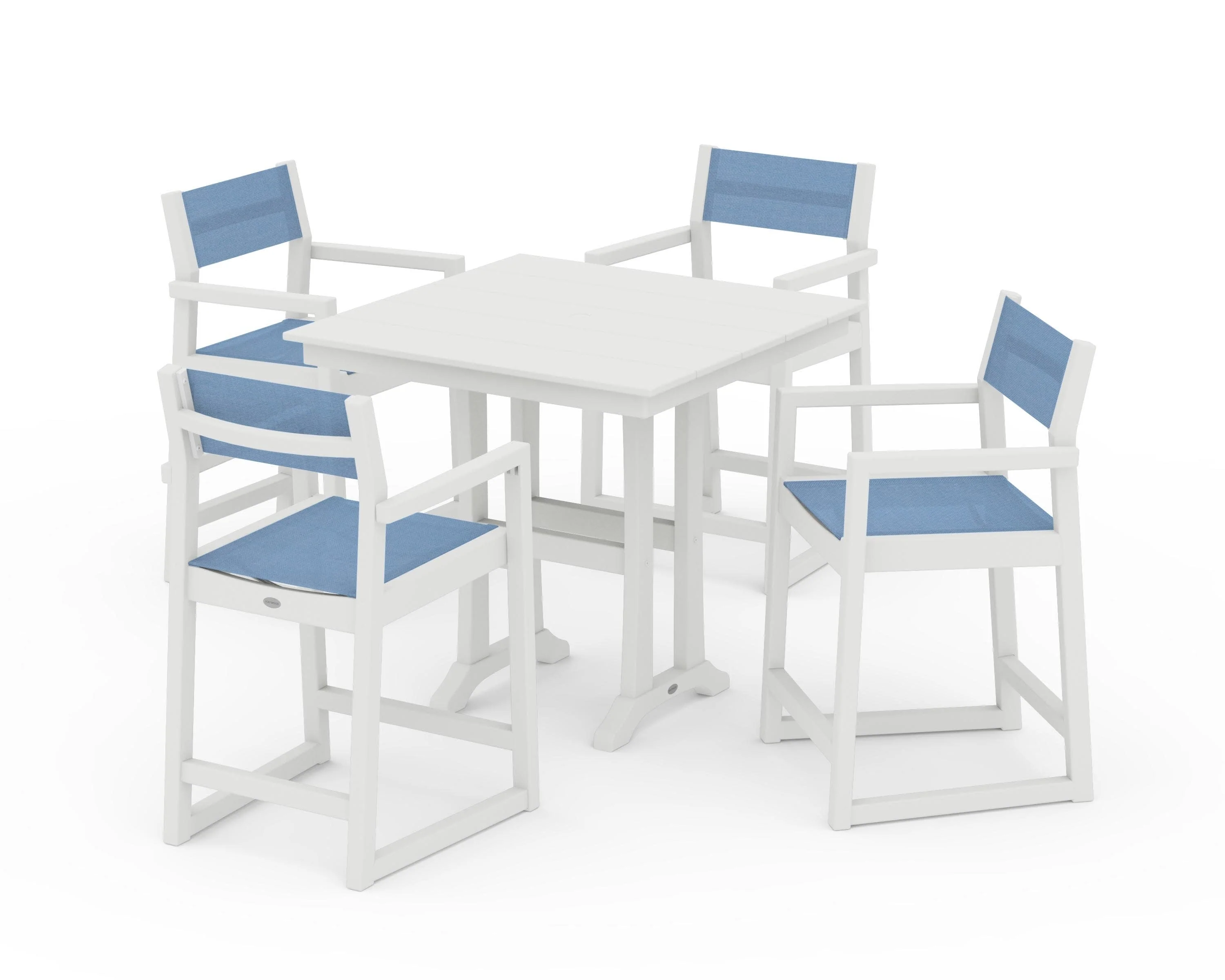 EDGE Sling Arm Chair 5-Piece Farmhouse Counter Set with Trestle Legs - Image 27